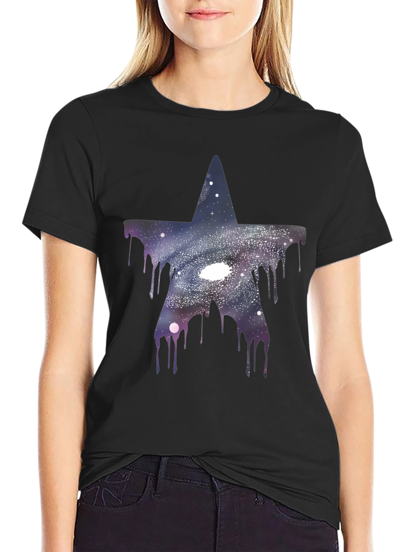 Black Galaxy Star Drip T-Shirt - Unique Graphic Tee view 2
