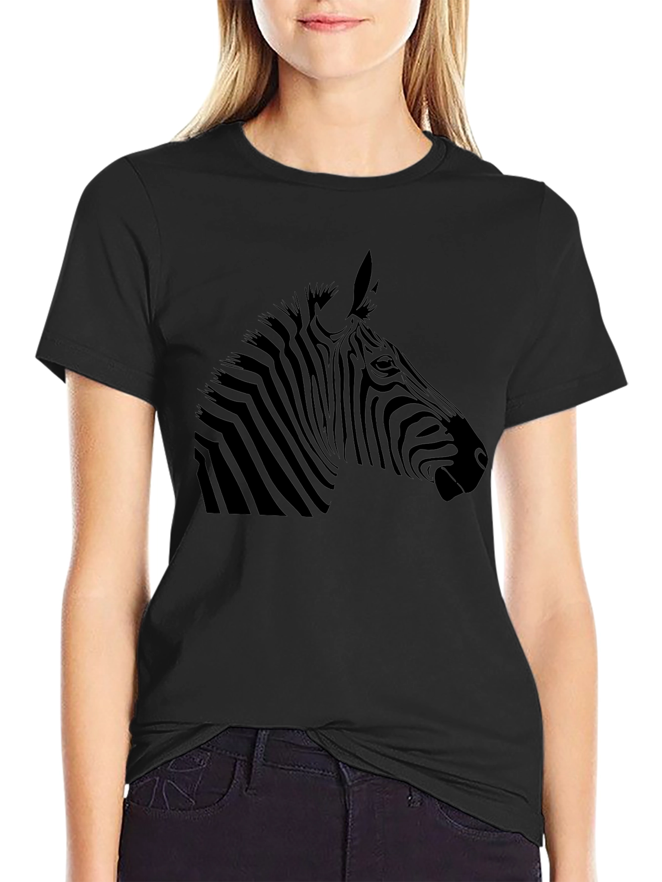 Black Zebra Print T-Shirt - Stylish Animal Graphic Tee view 2