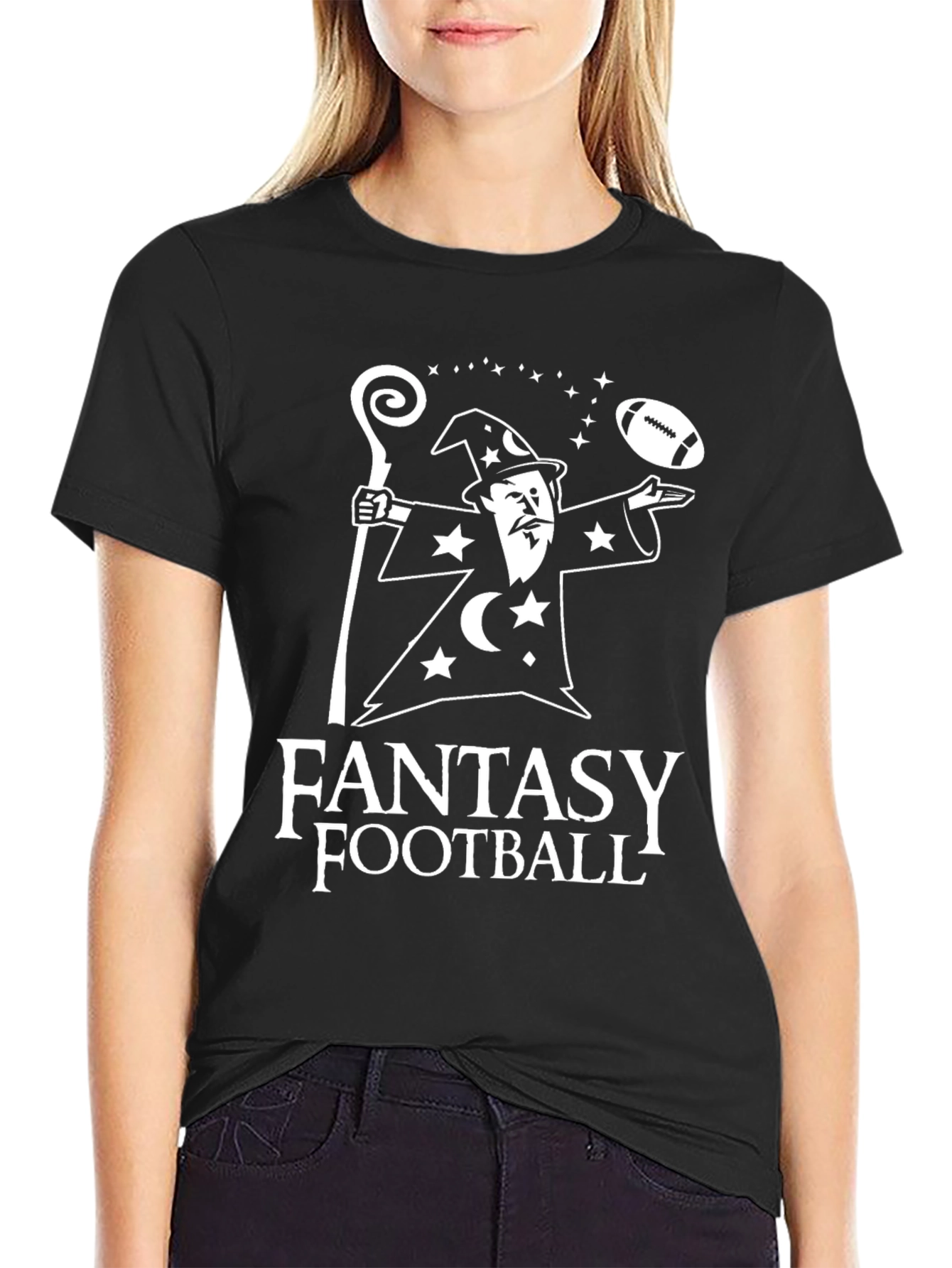 Black Fantasy Football Wizard Graphic T-Shirt - Black view 2