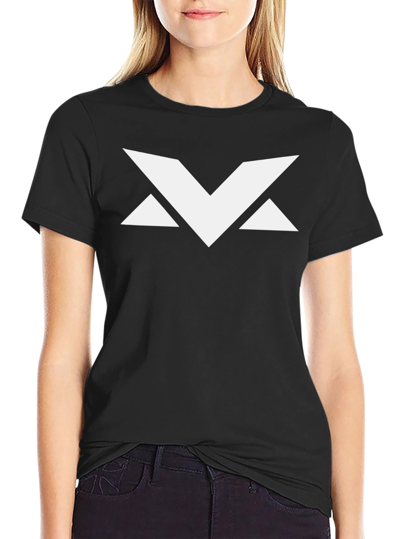 Black Modern Geometric Logo Black T-Shirt view 2
