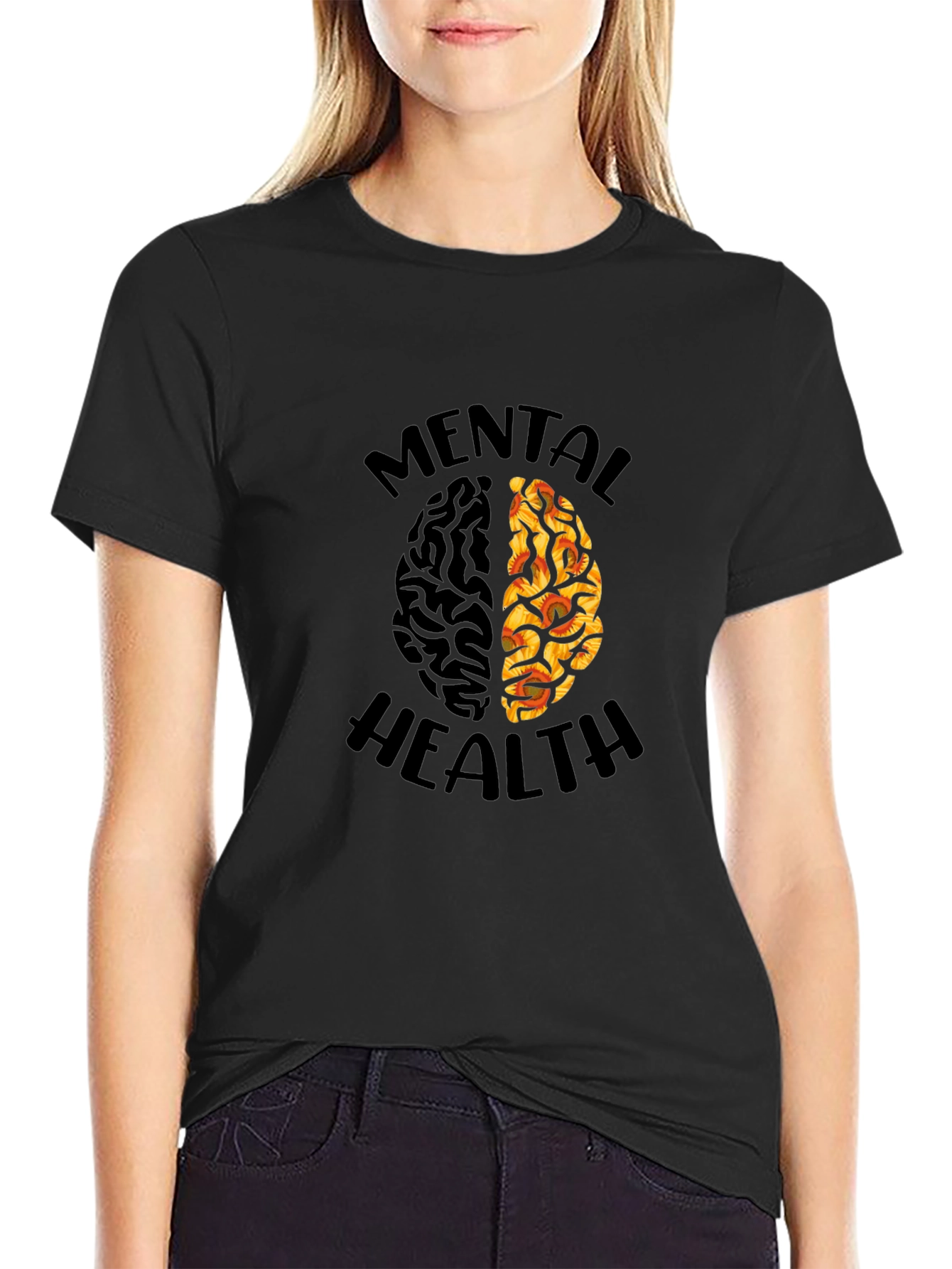 Black Mental Health Brain Graphic T-Shirt view 2