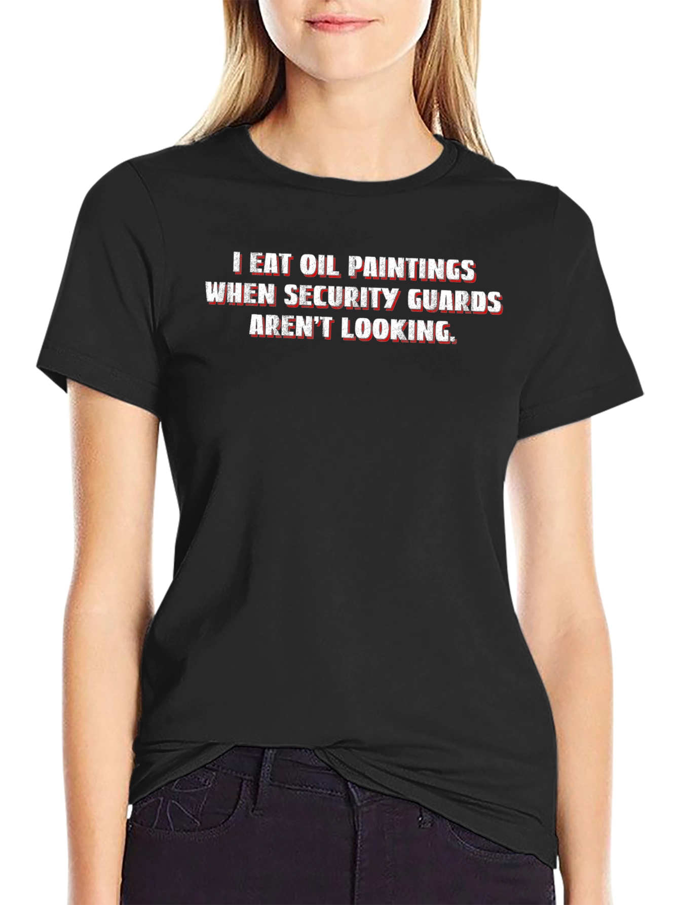 Black I Eat Oil Paintings Funny T-Shirt view 2