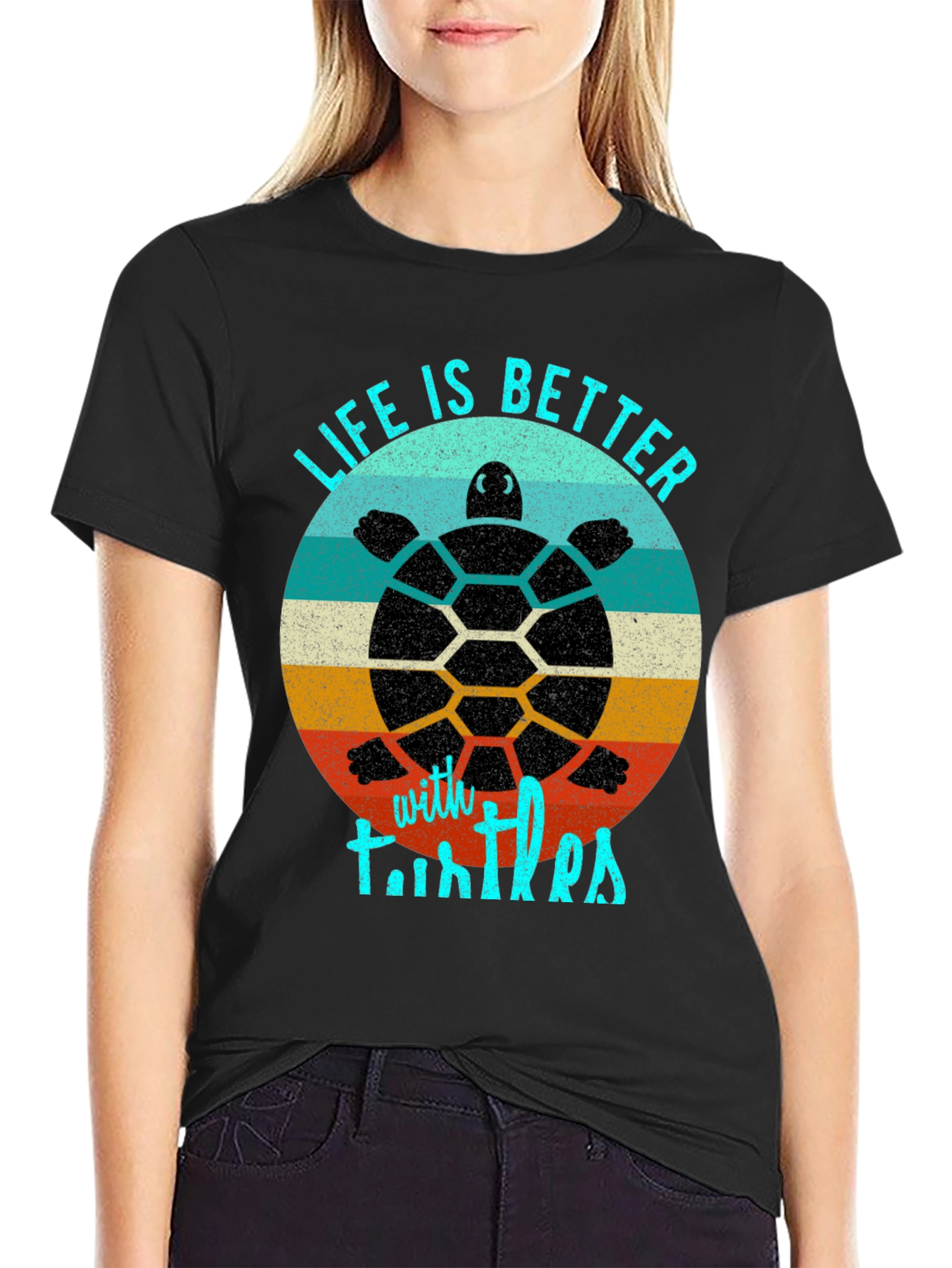 Black Life is Better with Turtles Graphic Tee view 2