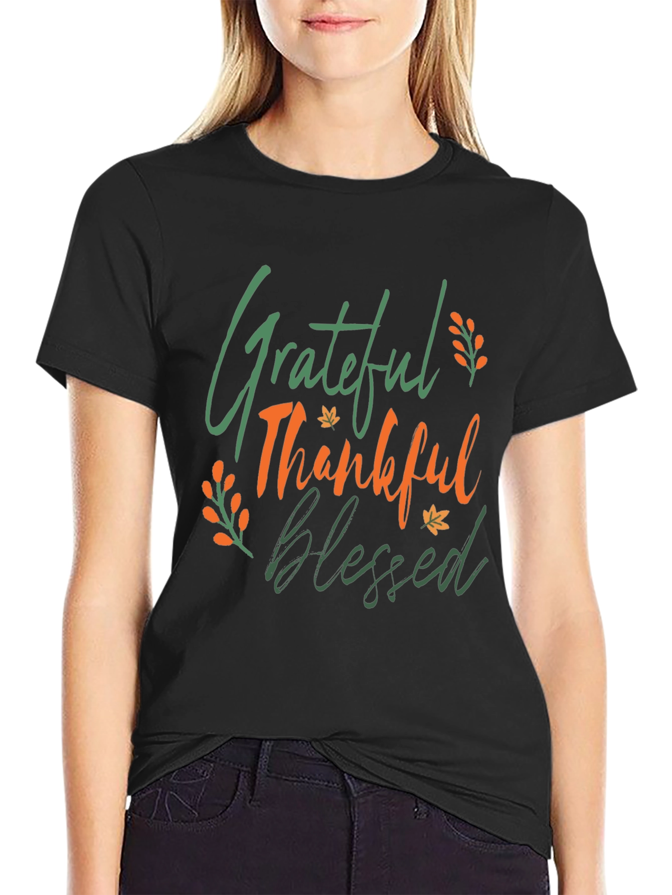 Black Grateful Thankful Blessed Thanksgiving T-Shirt view 2