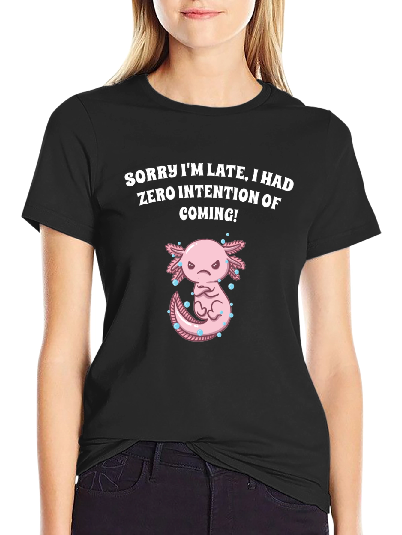 Black Funny Axolotl T-Shirt - Sorry I'm Late view 2