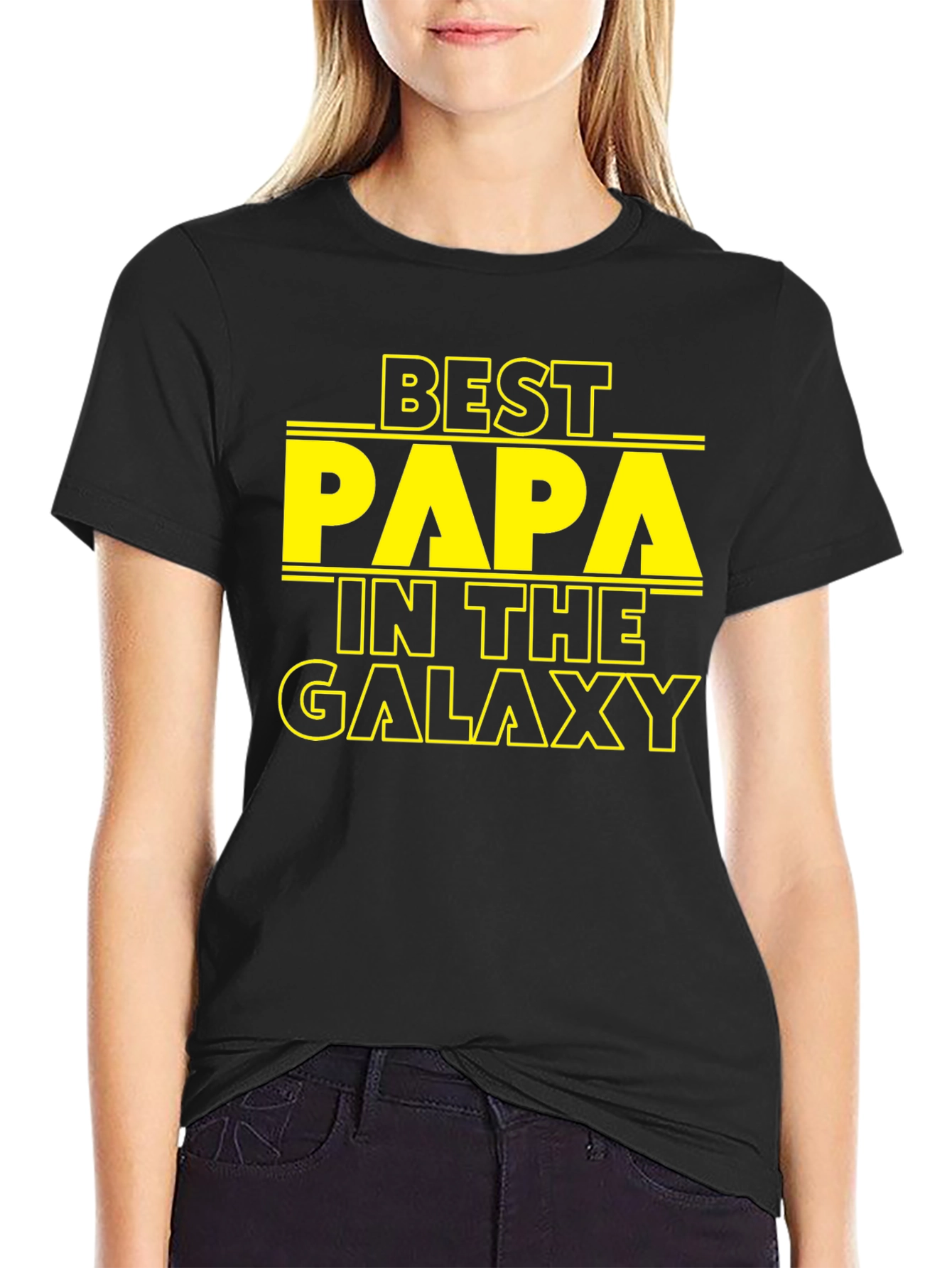 Black Best Papa in the Galaxy Black T-Shirt view 2
