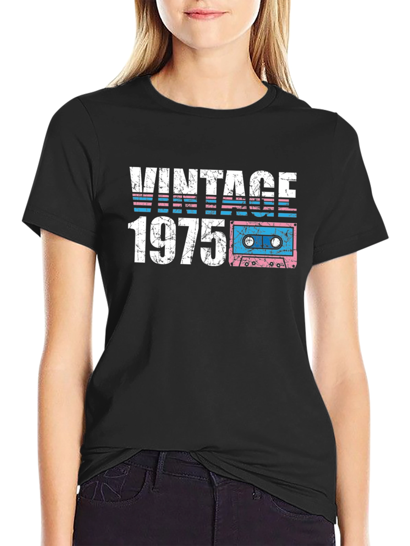 Black Vintage 1975 Cassette Tape T-Shirt view 2