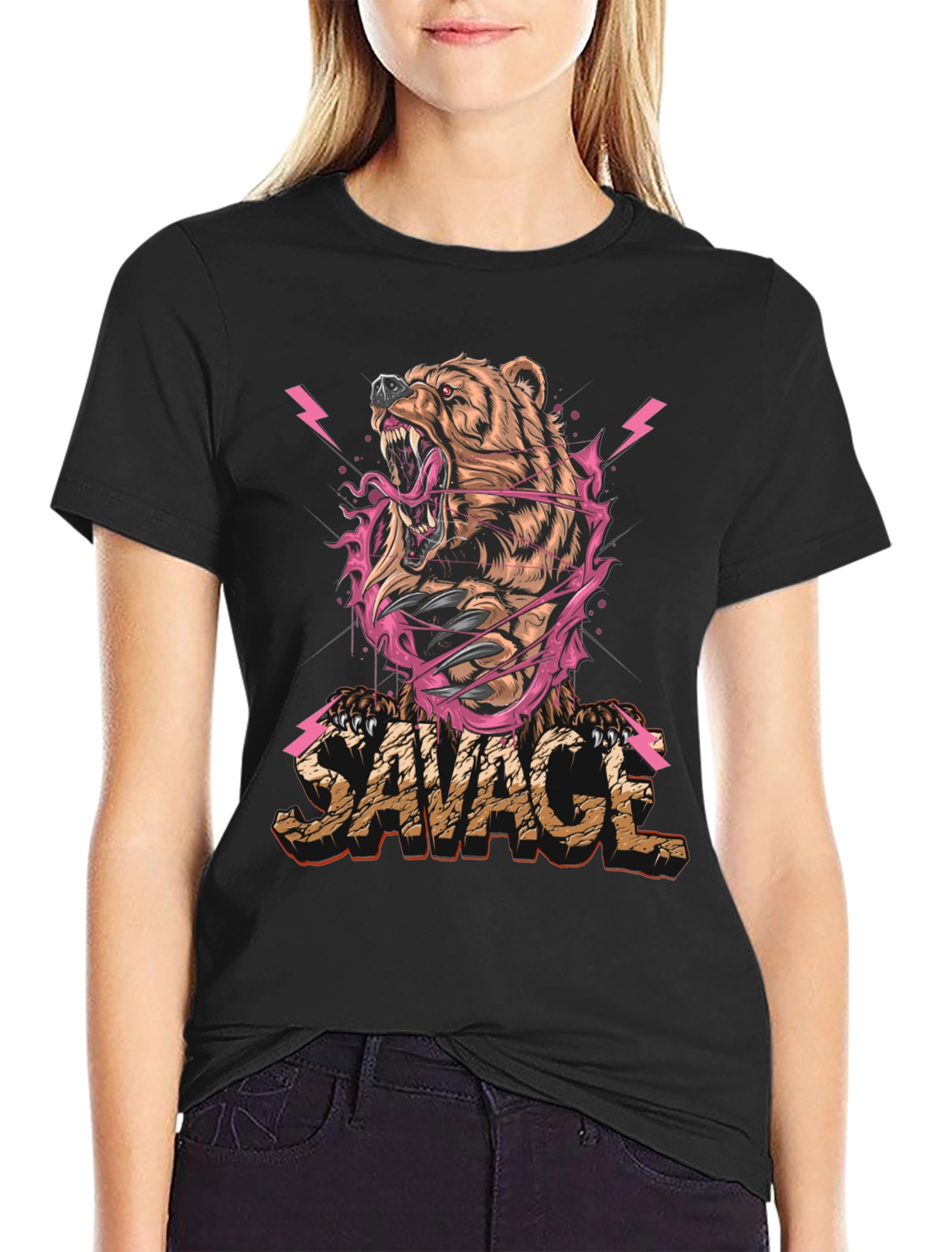 Black Savage Bear Graphic Print T-Shirt - Men's view 2