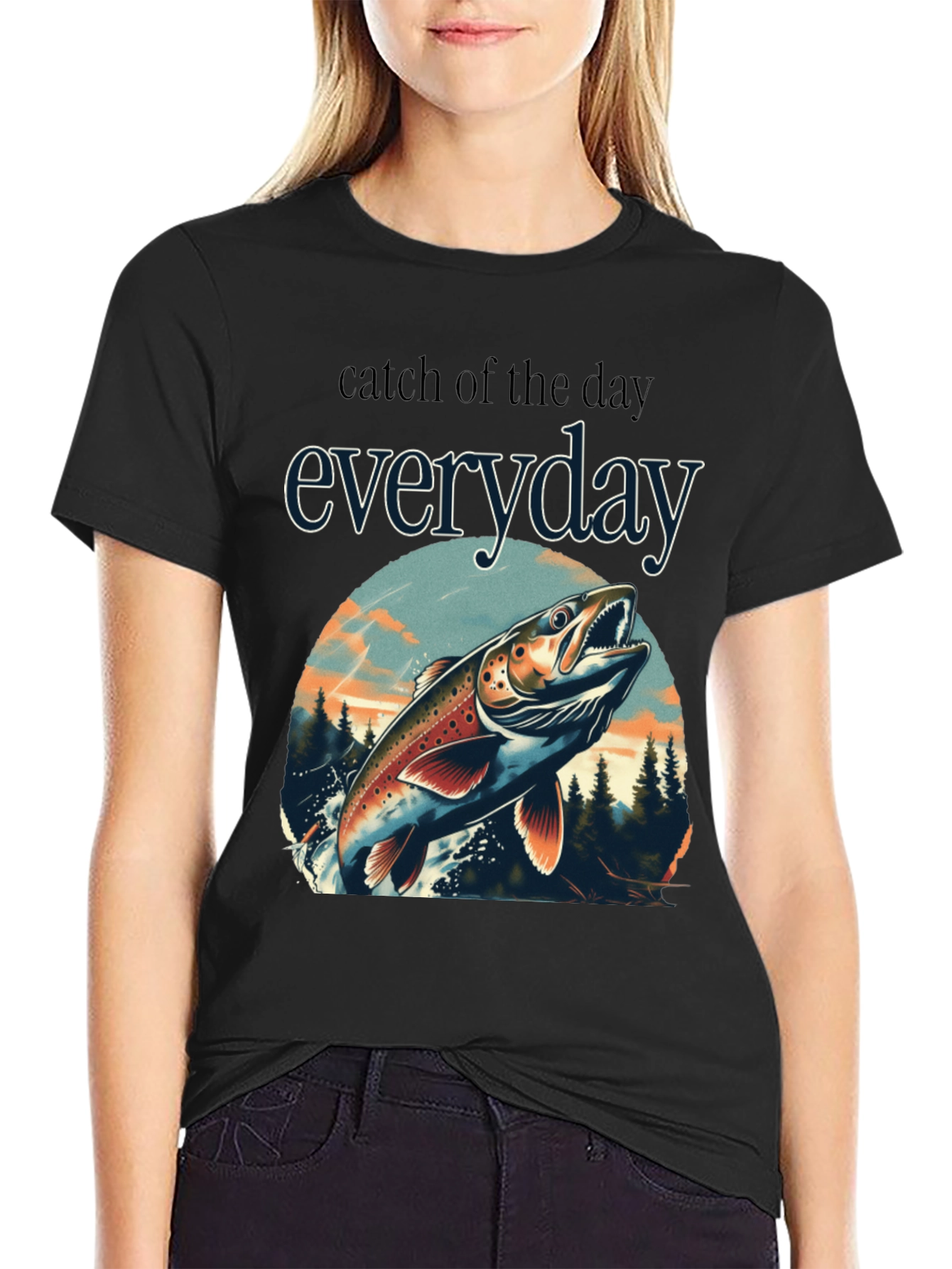 Black Catch of the Day Everyday Fishing T-Shirt view 2