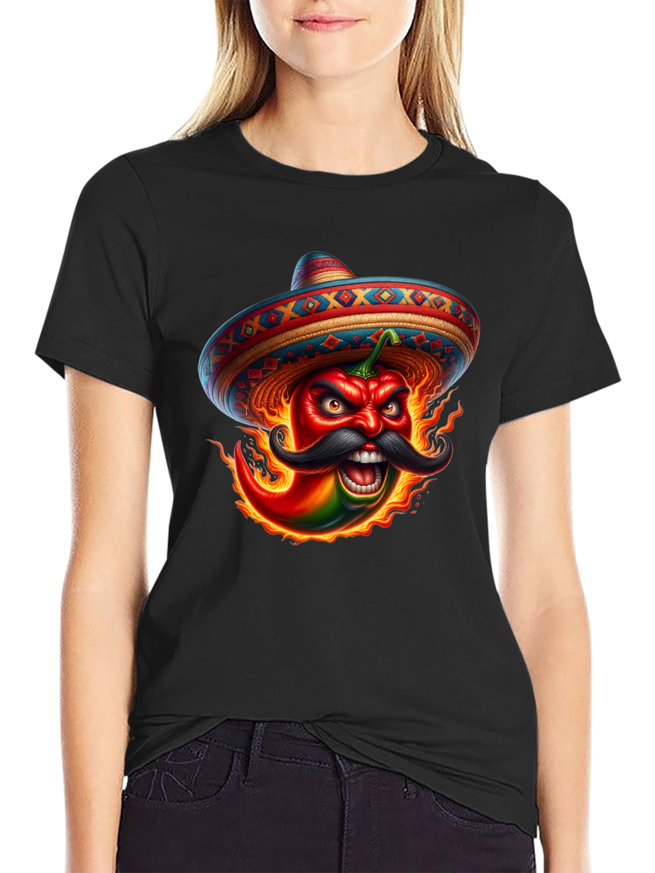 Black Fiery Pepper Sombrero Graphic Tee view 2
