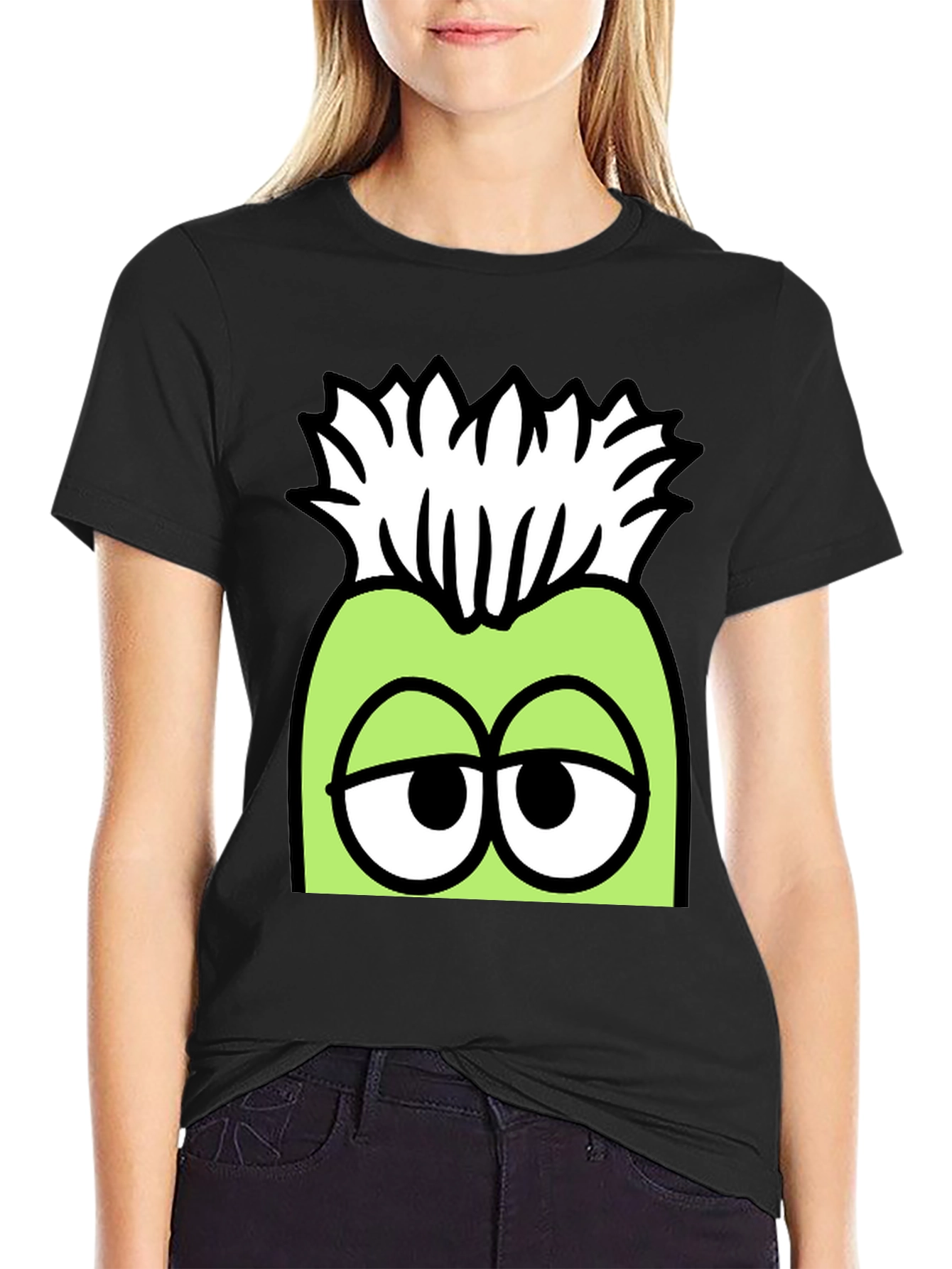 Black Funny Cartoon Character Graphic T-Shirt view 2