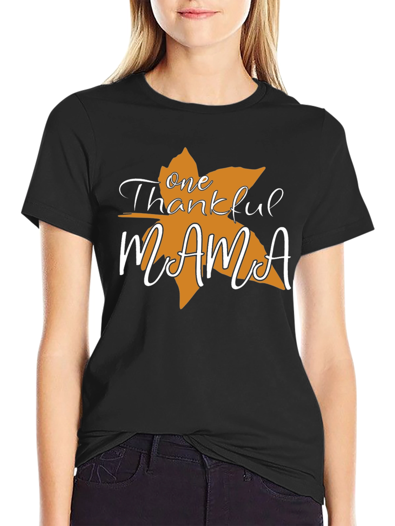 Black Thankful Mama T-Shirt - Fall Season Tee view 2