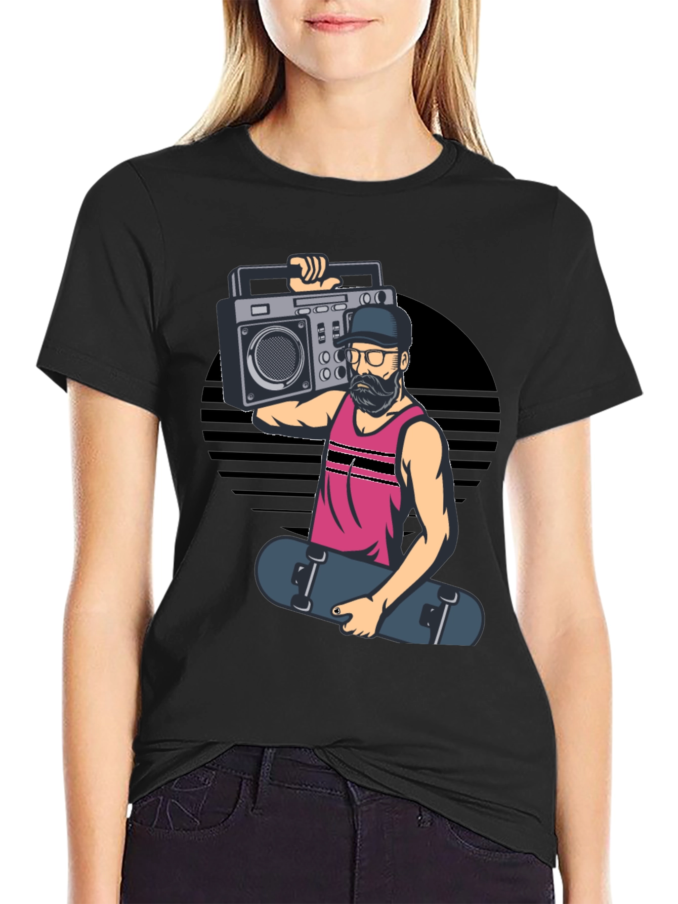 Black Retro Boombox Skater Graphic Tee view 2