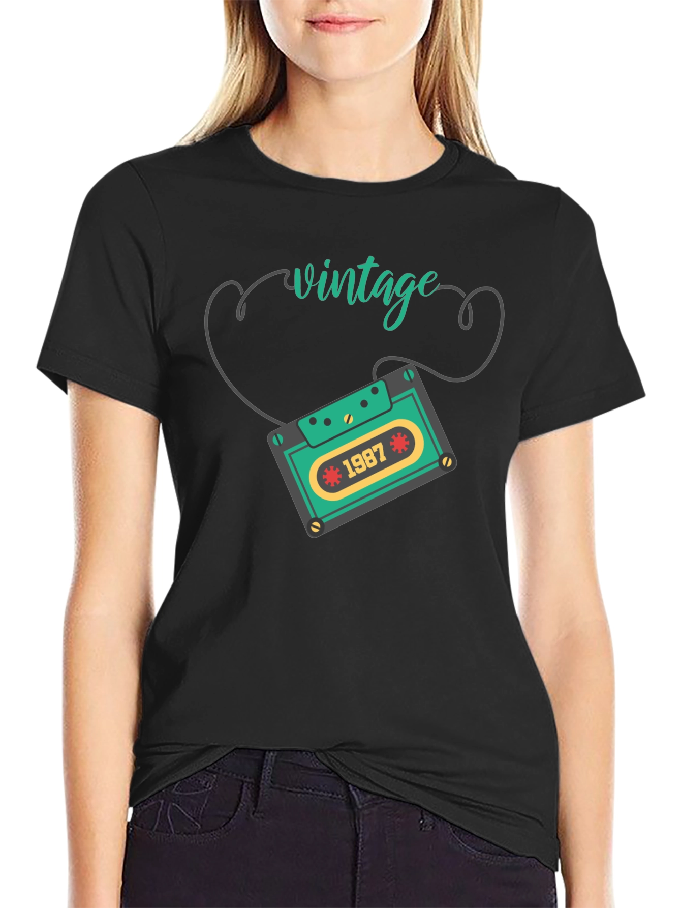 Black Vintage 1987 Cassette Tape Graphic Tee view 2