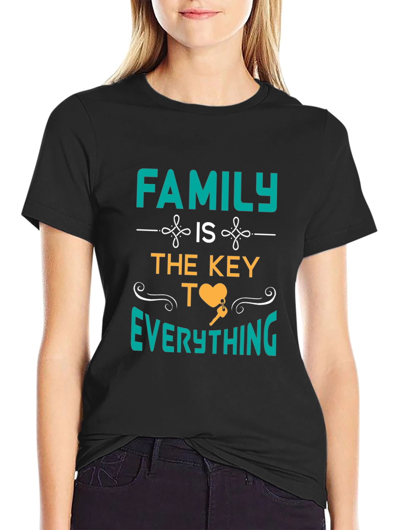Family is the Key T-Shirt - Heart and Key Design - 2