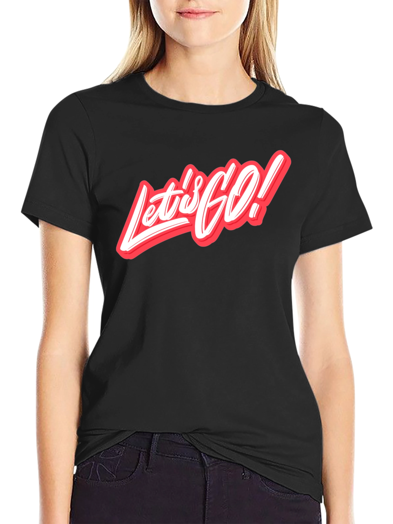 Black Let's Go Graphic Tee - Stylish Crew Neck T-Shirt view 2