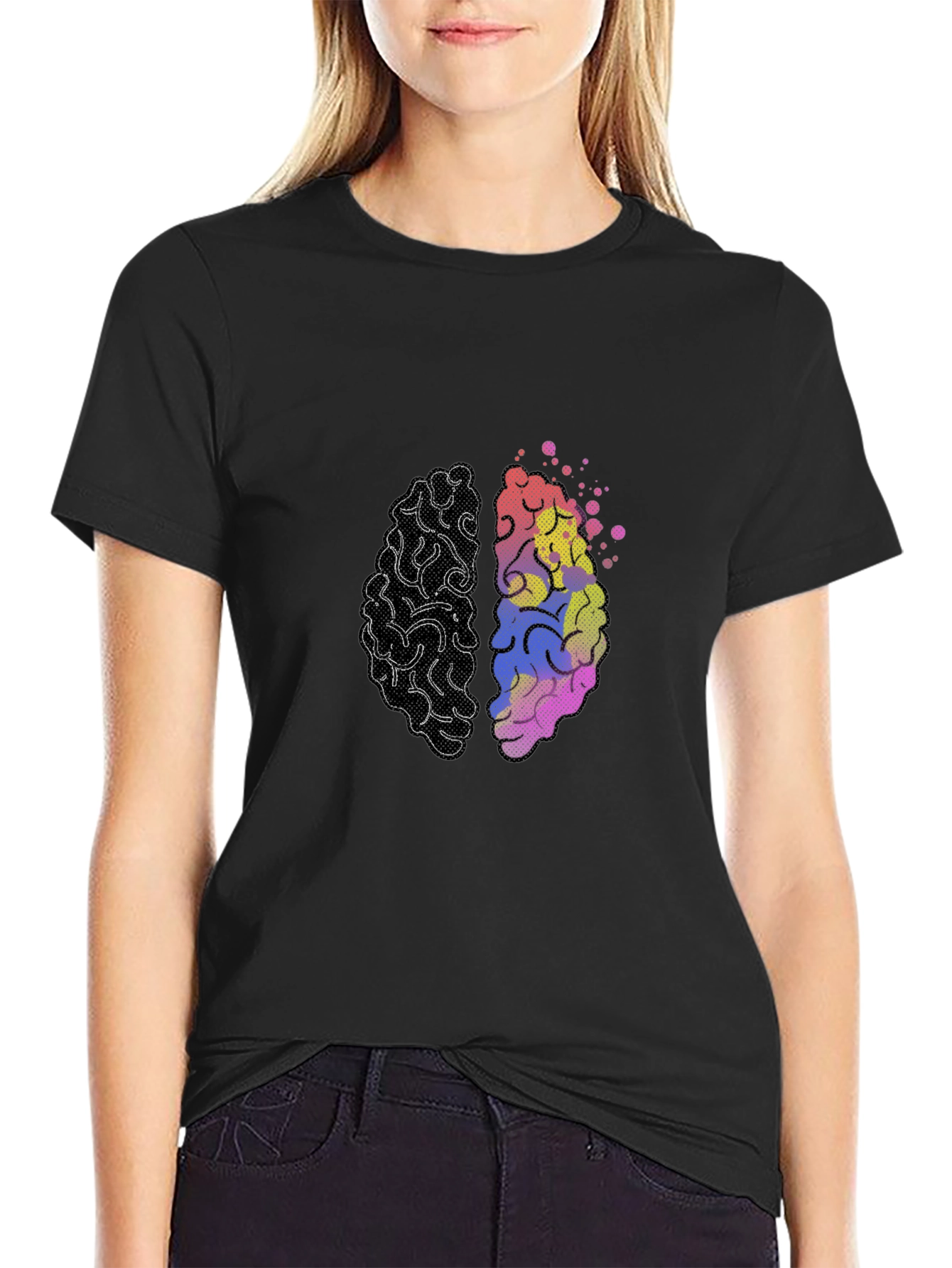 Black Brain Design T-Shirt - Left & Right Brain Graphic Tee view 2
