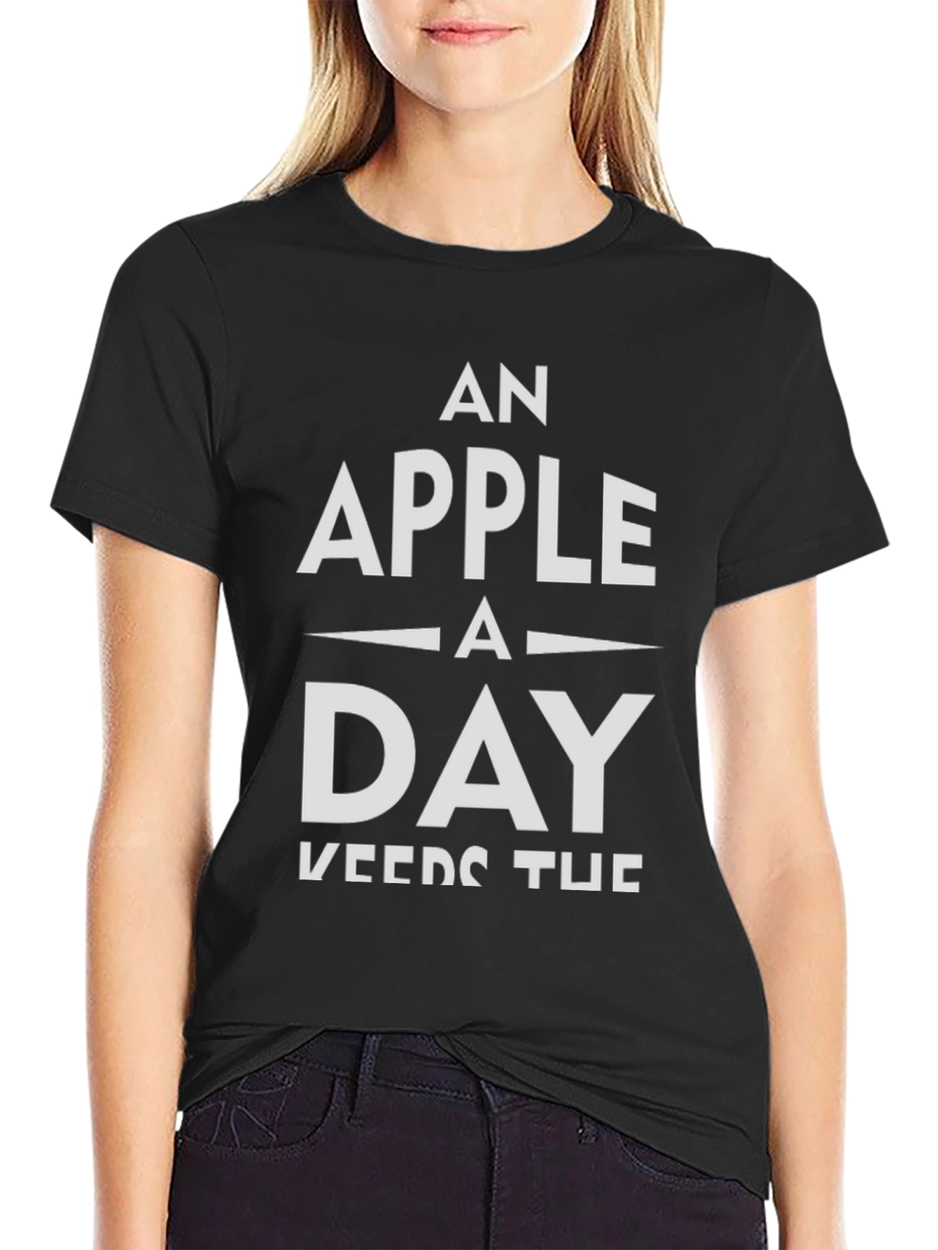 Black An Apple A Day Graphic Tee - Health & Wellness T-Shirt view 2