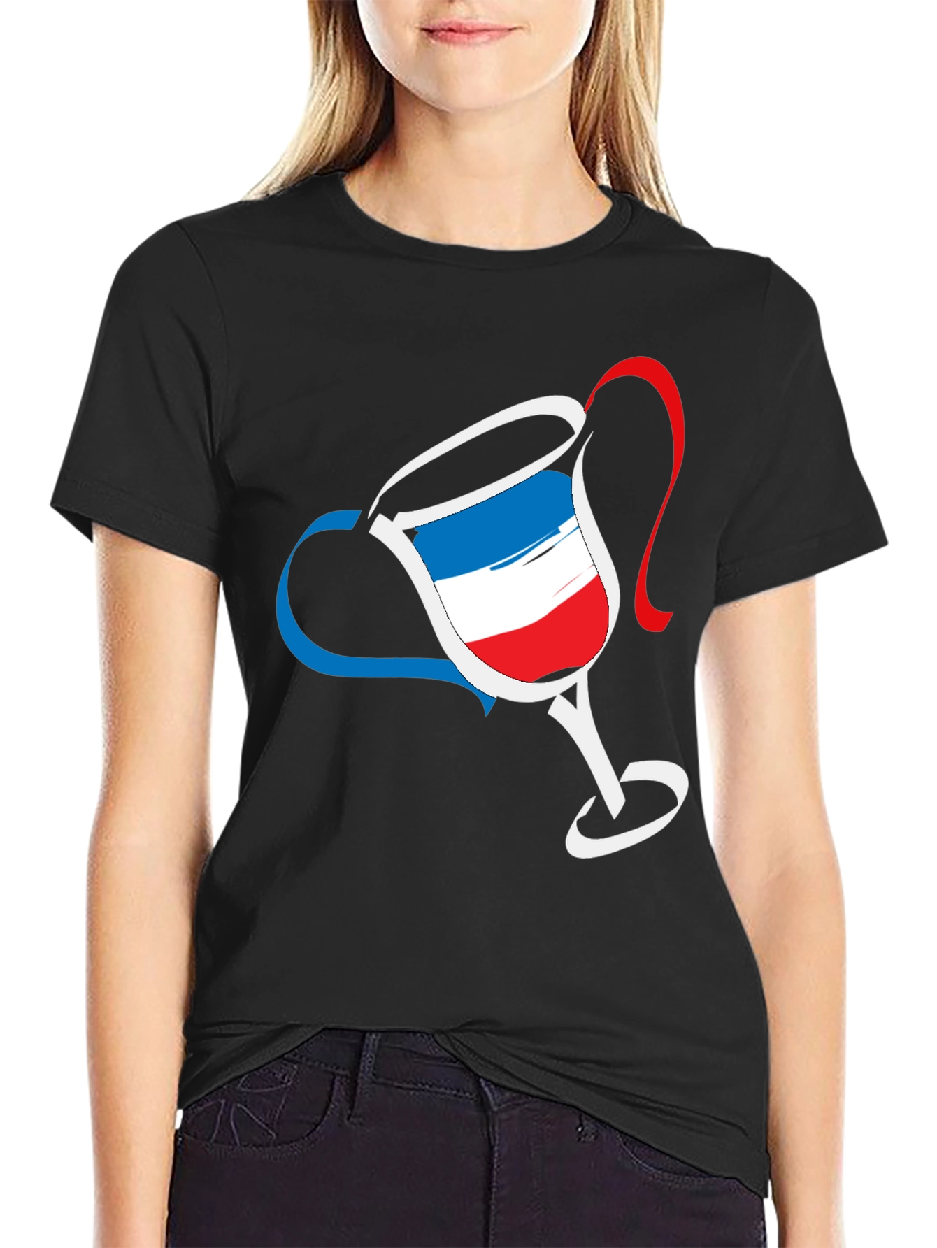 Black French Flag Wine Glass Graphic Tee - Men's Black T-Shirt view 2
