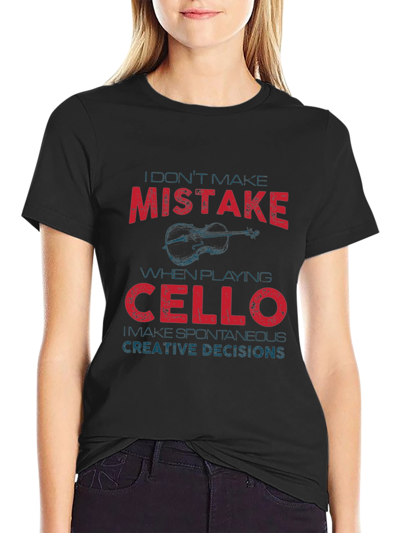 Black Cello Player "Mistake" Graphic Tee view 2