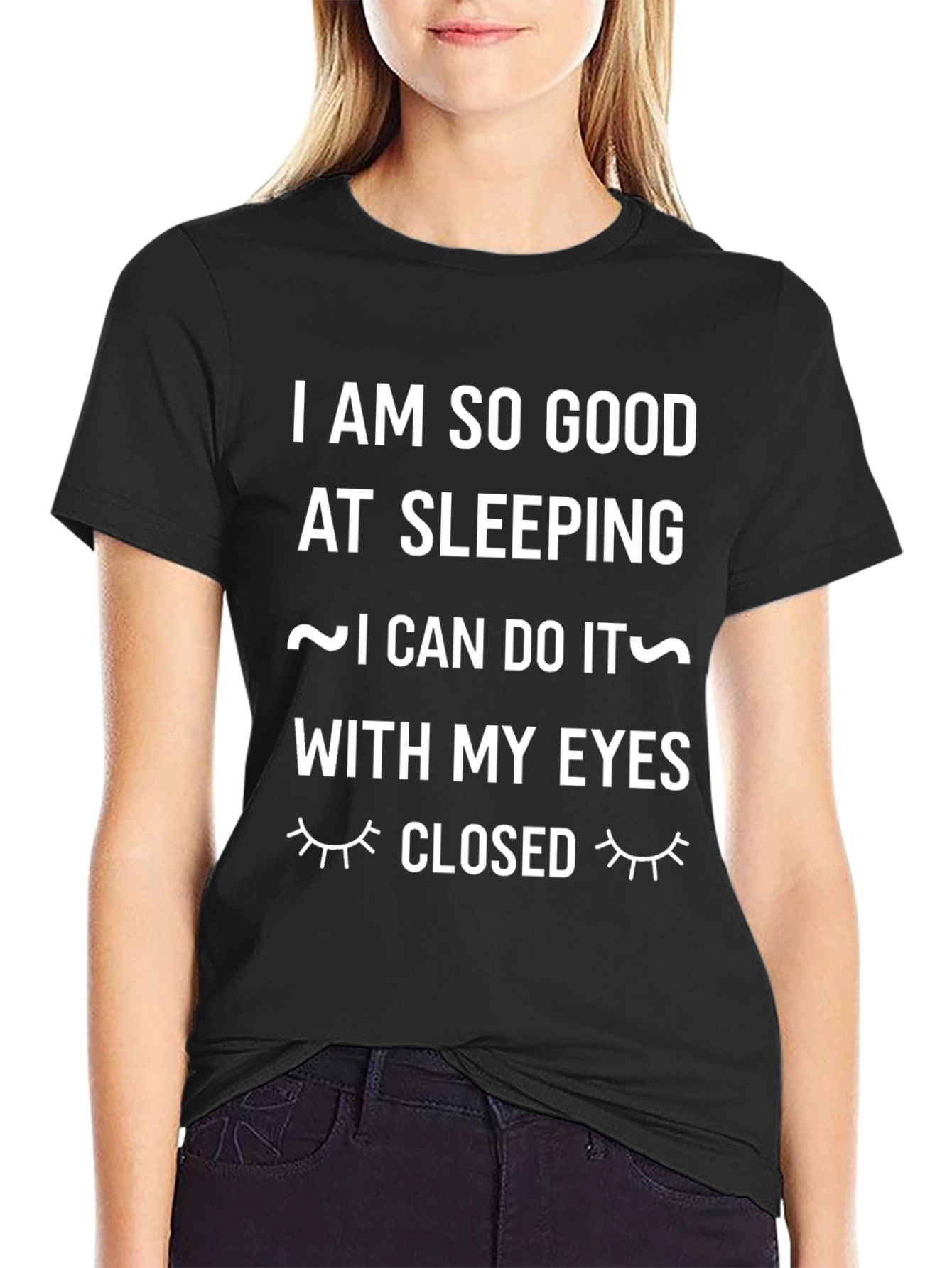Black Funny Sleep T-Shirt - I Can Do It With My Eyes Closed view 2