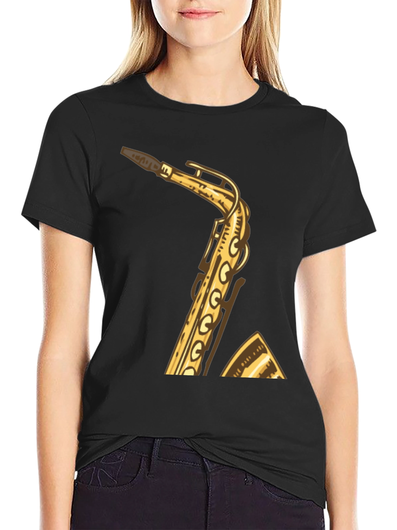 Black Saxophone Graphic Tee - Musician Style Shirt view 2