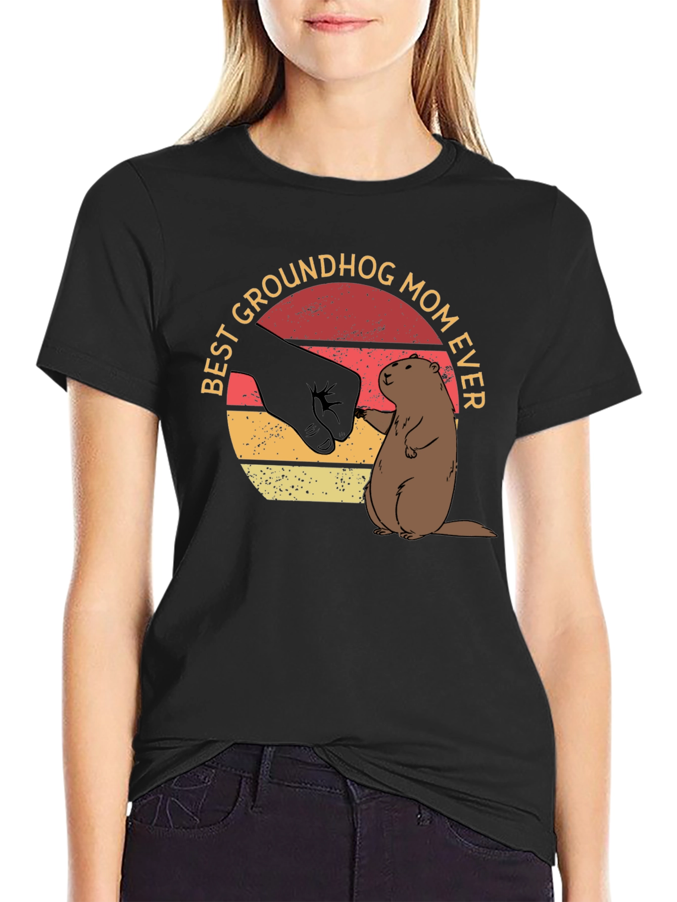 Black Best Groundhog Mom Ever T-Shirt view 2