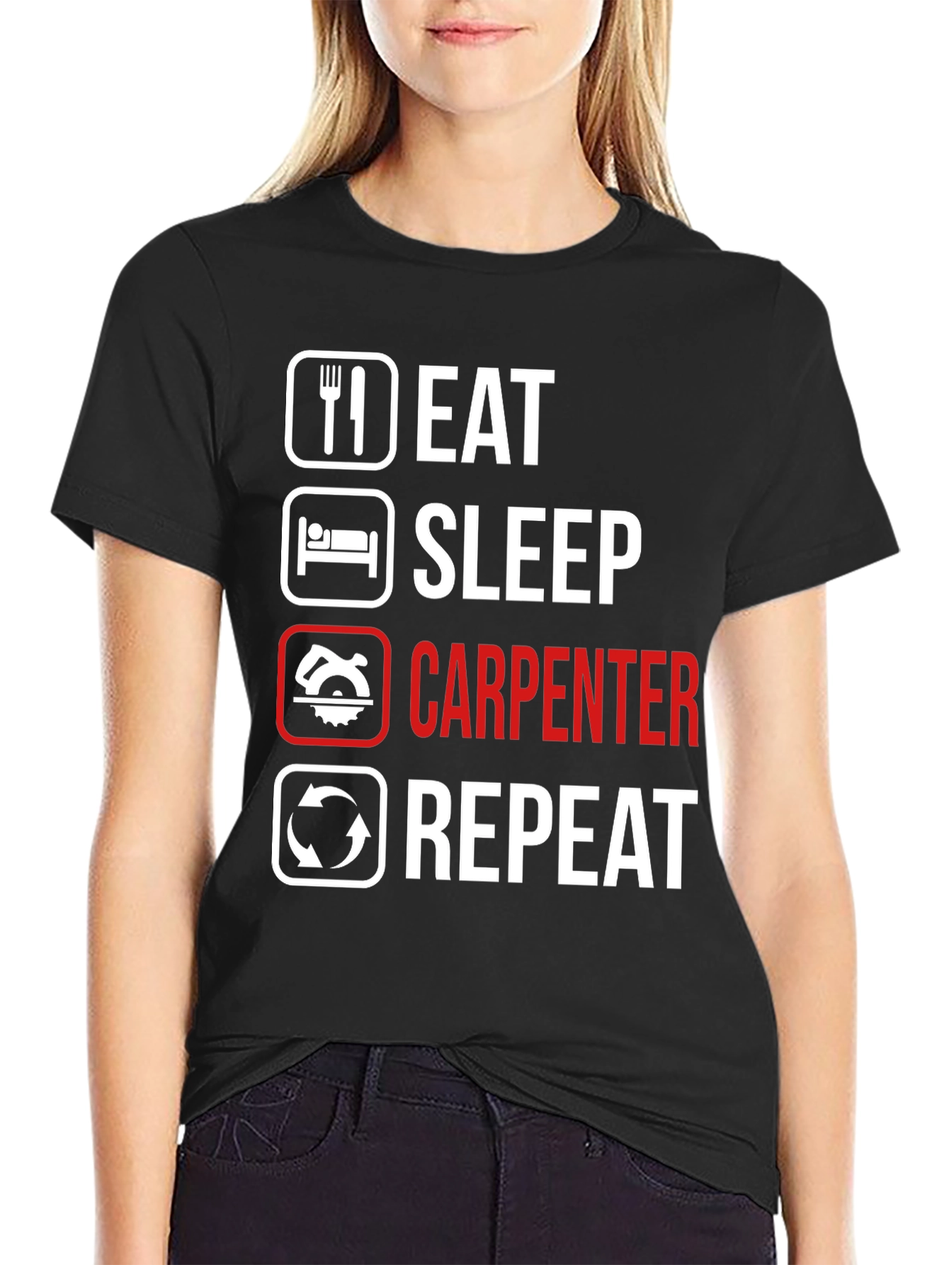 Black Eat Sleep Carpenter Repeat Graphic Tee view 2