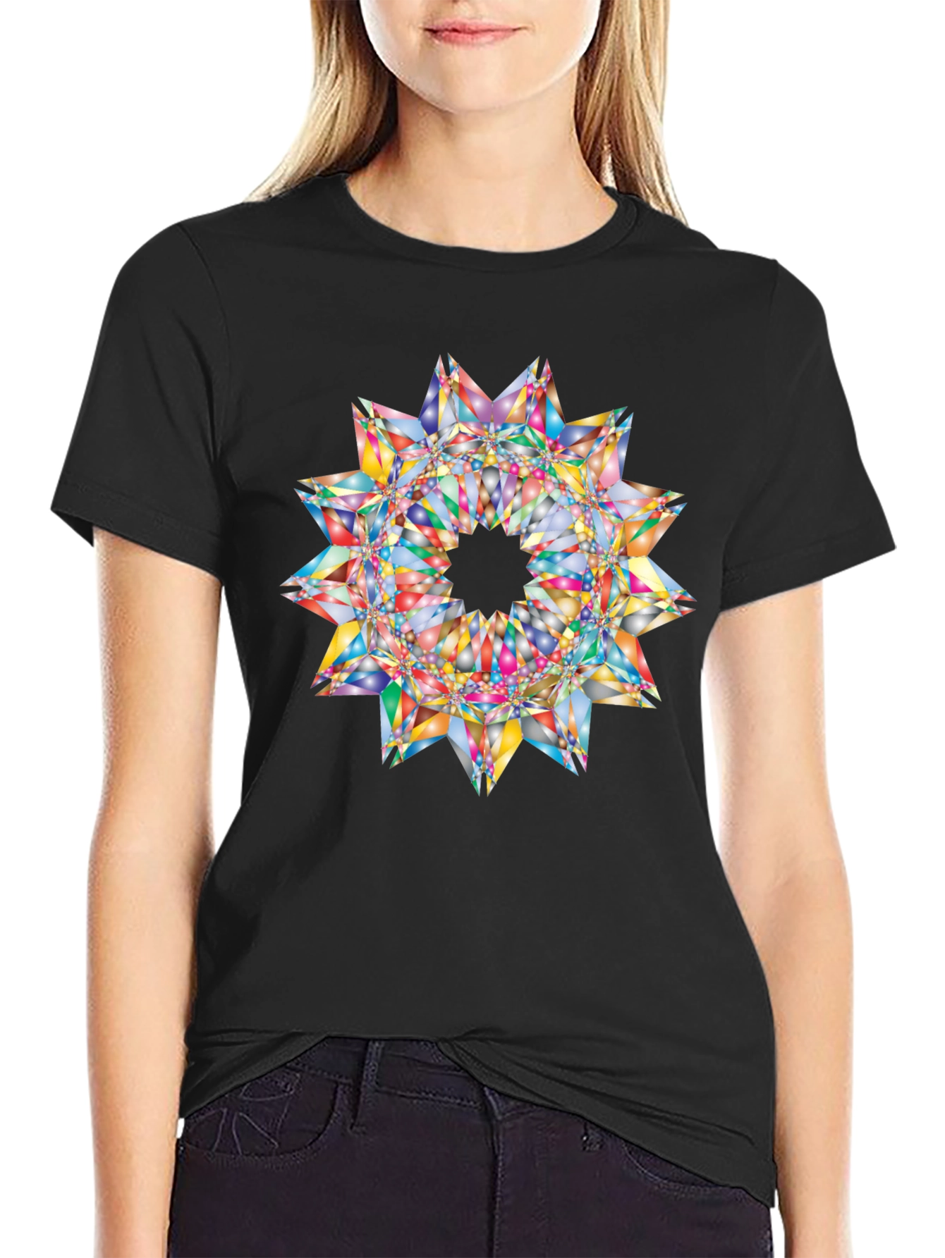 Black Kaleidoscope Starburst Graphic Black T-Shirt view 2