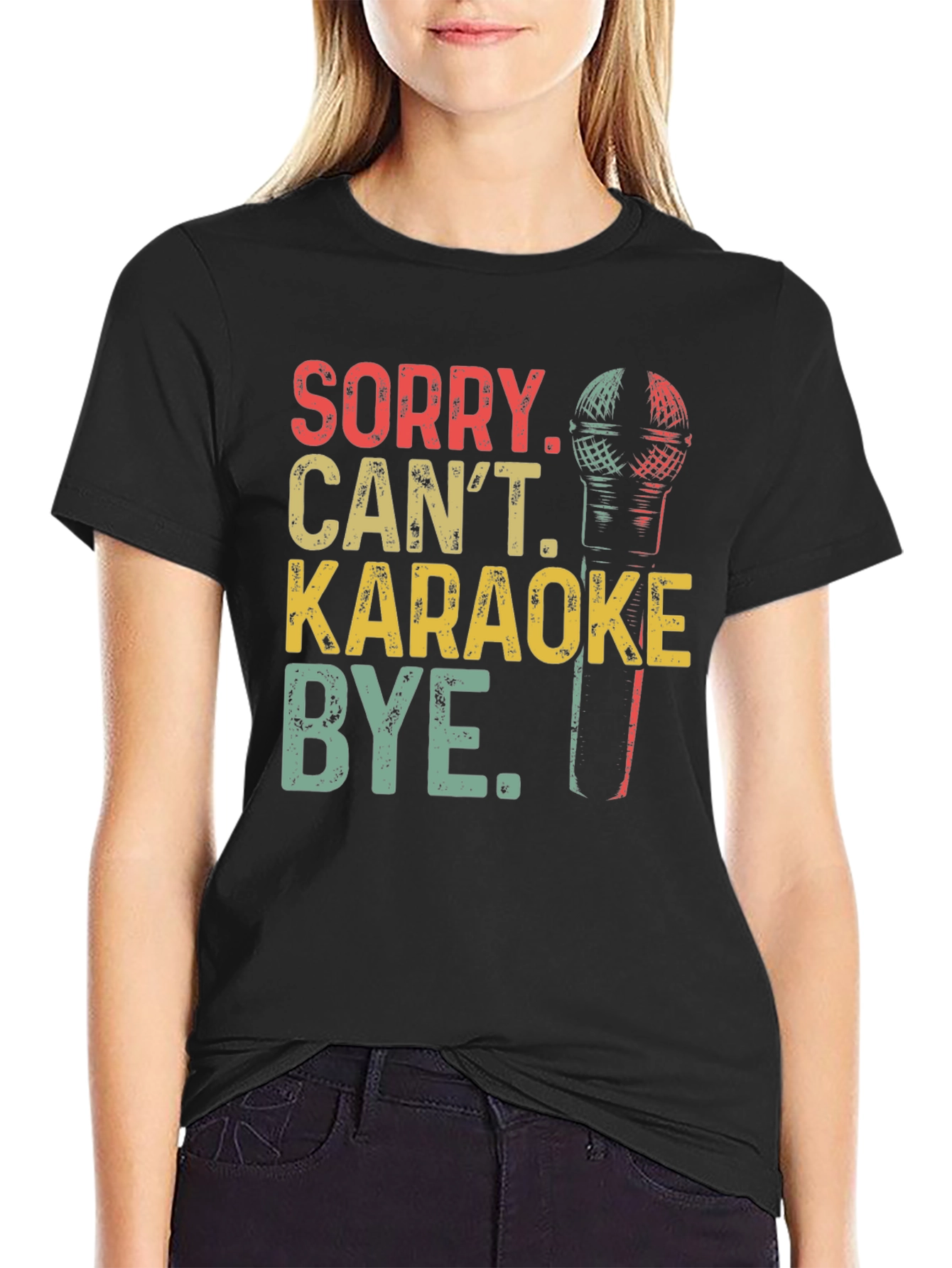 Black Sorry Can't Karaoke T-Shirt view 2