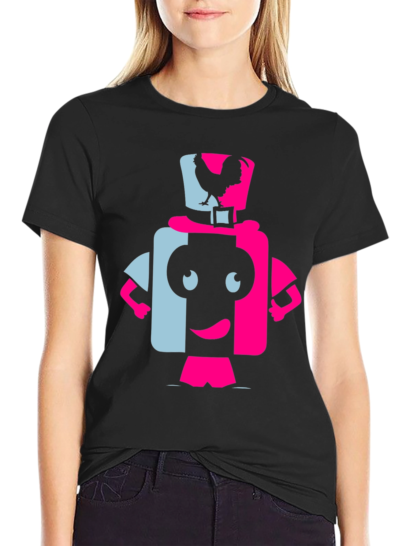 Black Funky Rooster Character Graphic Tee view 2