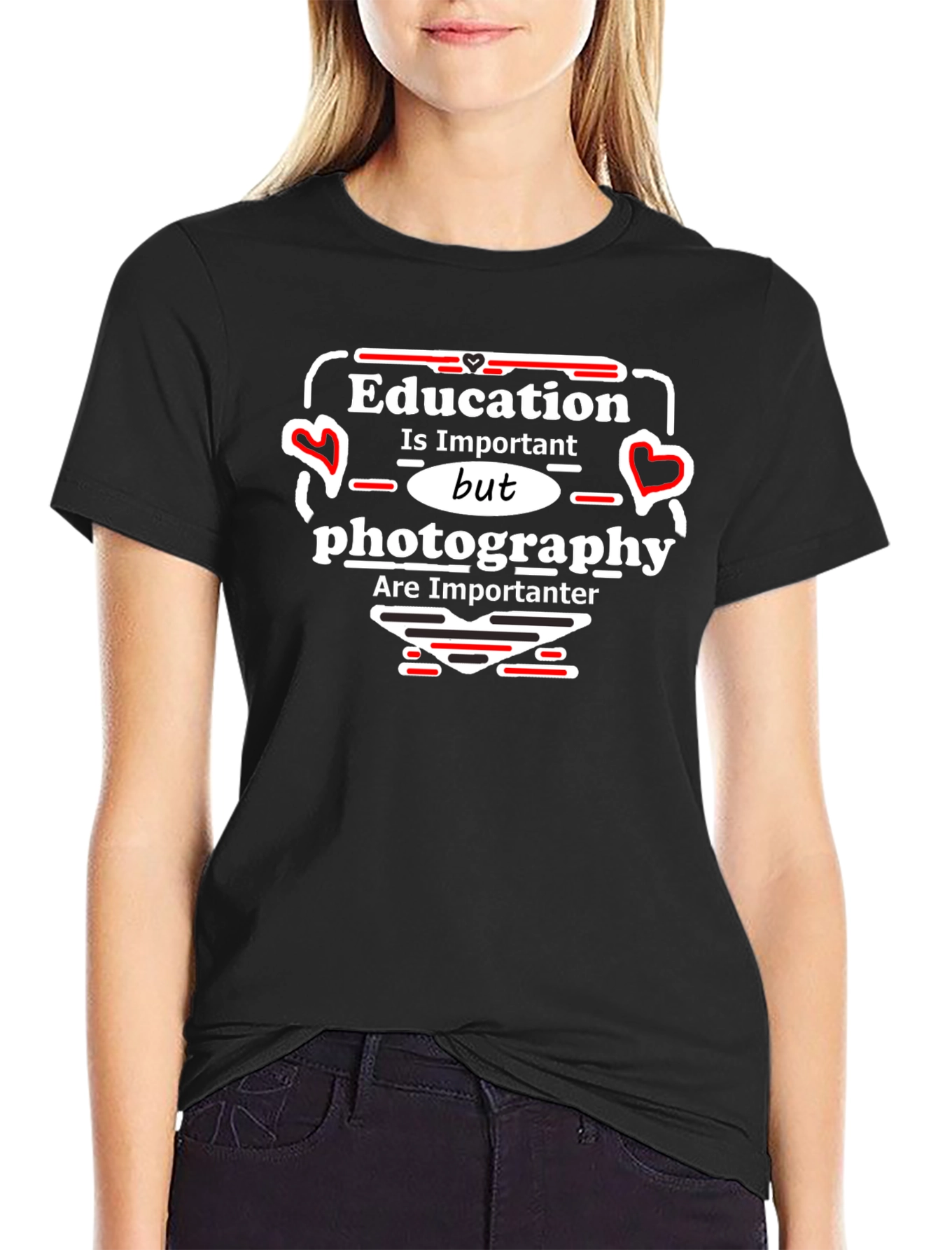 Black Education vs. Photography T-Shirt Funny Gift view 2