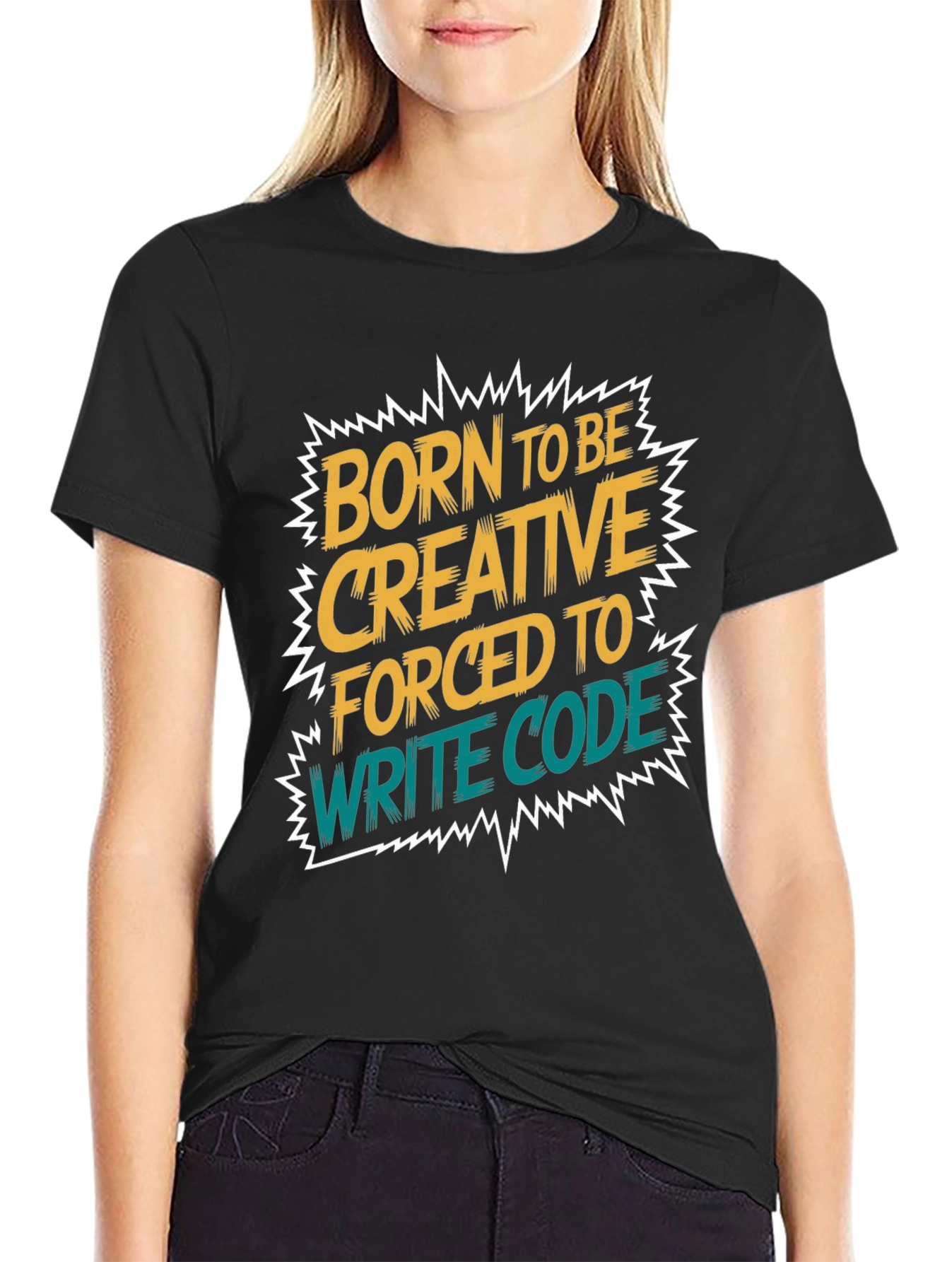 Black Born to Be Creative T-Shirt - Coding Humor view 2