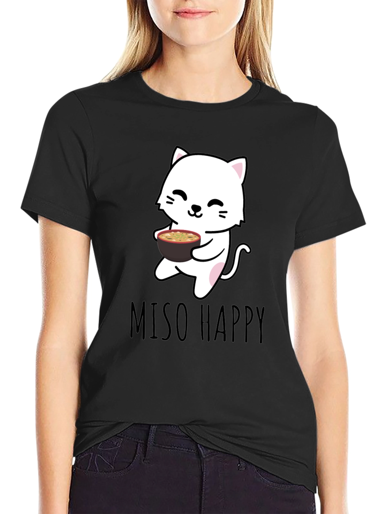 Black Miso Happy Cat T-Shirt - Black view 2