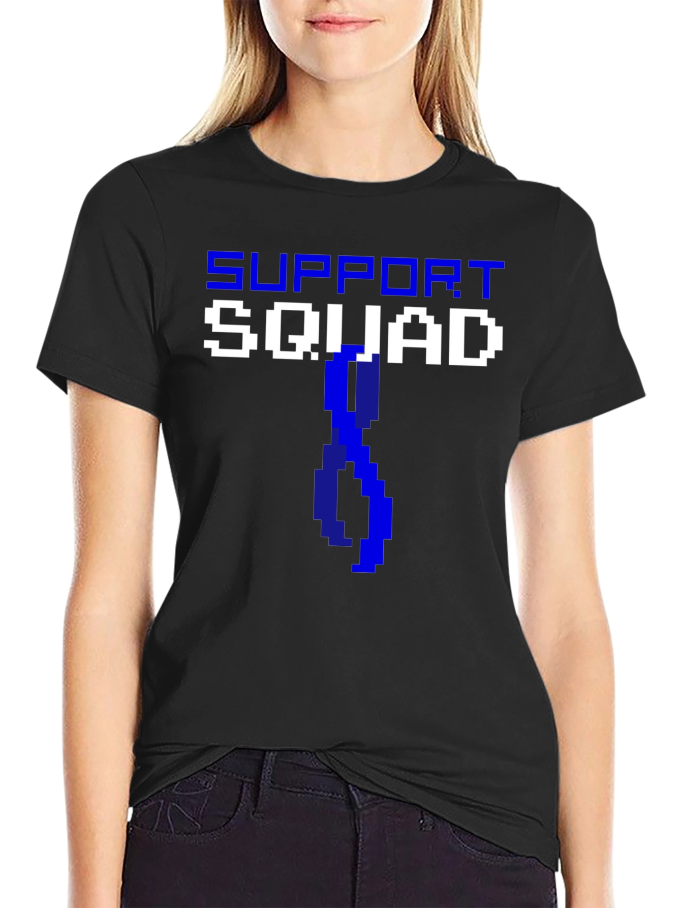 Black Support Squad Pixelated T-Shirt - Awareness Ribbon view 2
