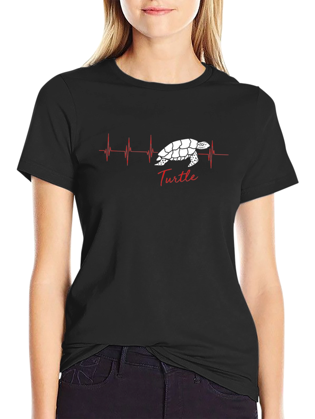 Black Turtle Heartbeat Graphic Tee - Unisex Black T-Shirt view 2