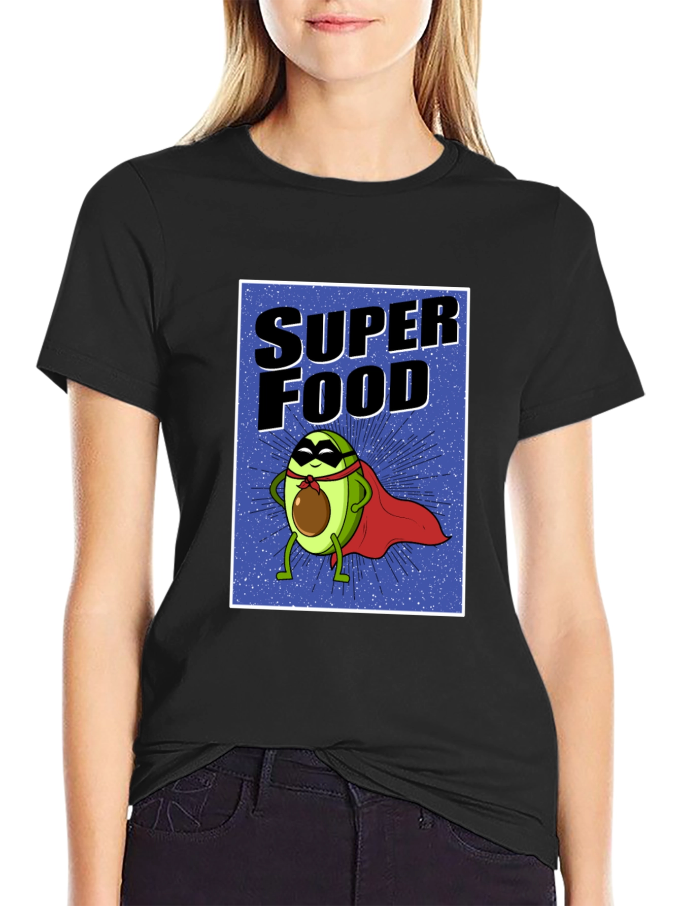 Black Super Food Avocado T-Shirt - Novelty Superhero Tee view 2