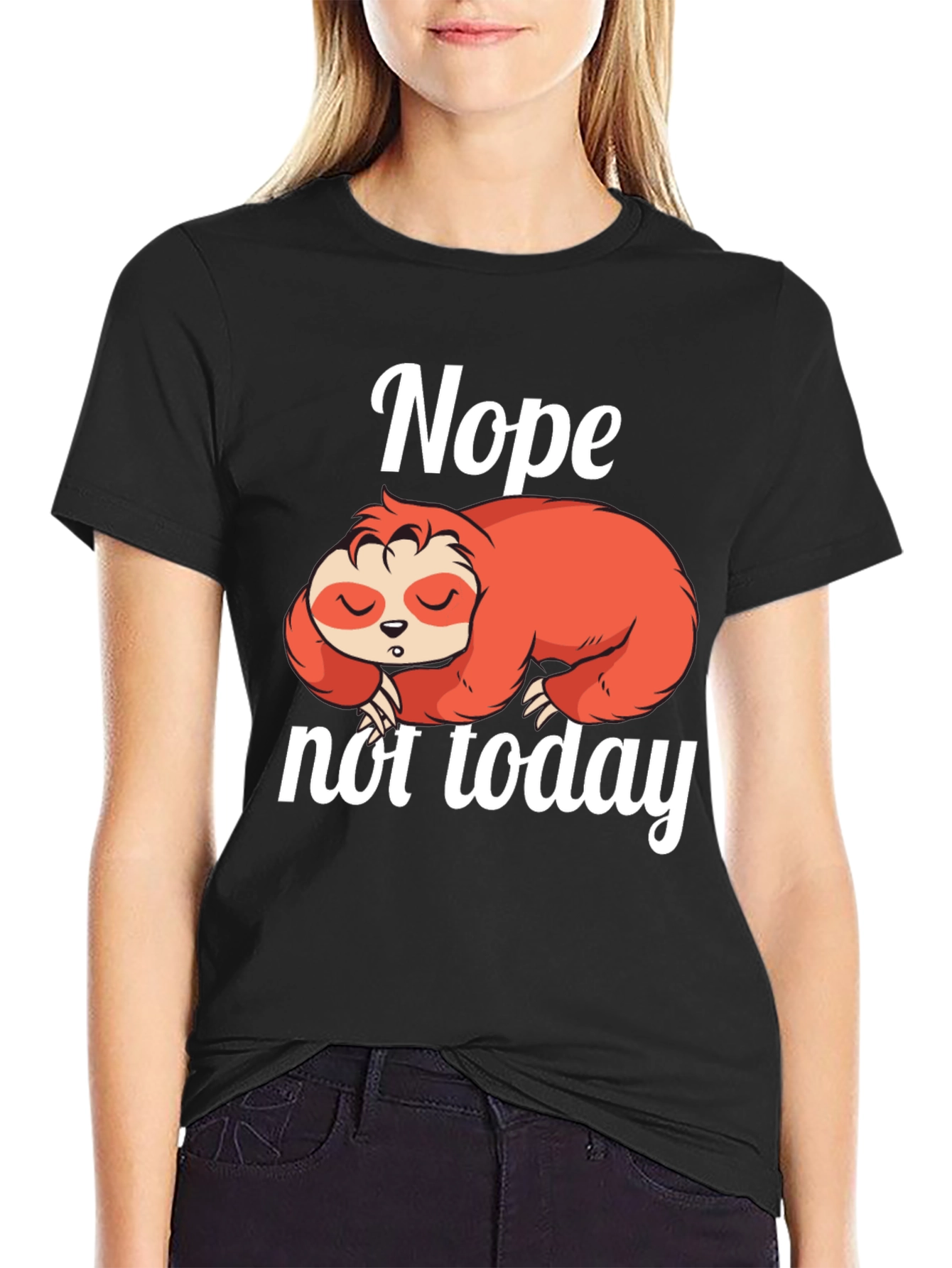 Black Nope Not Today Sloth Graphic Tee - Lazy Day T-Shirt view 2