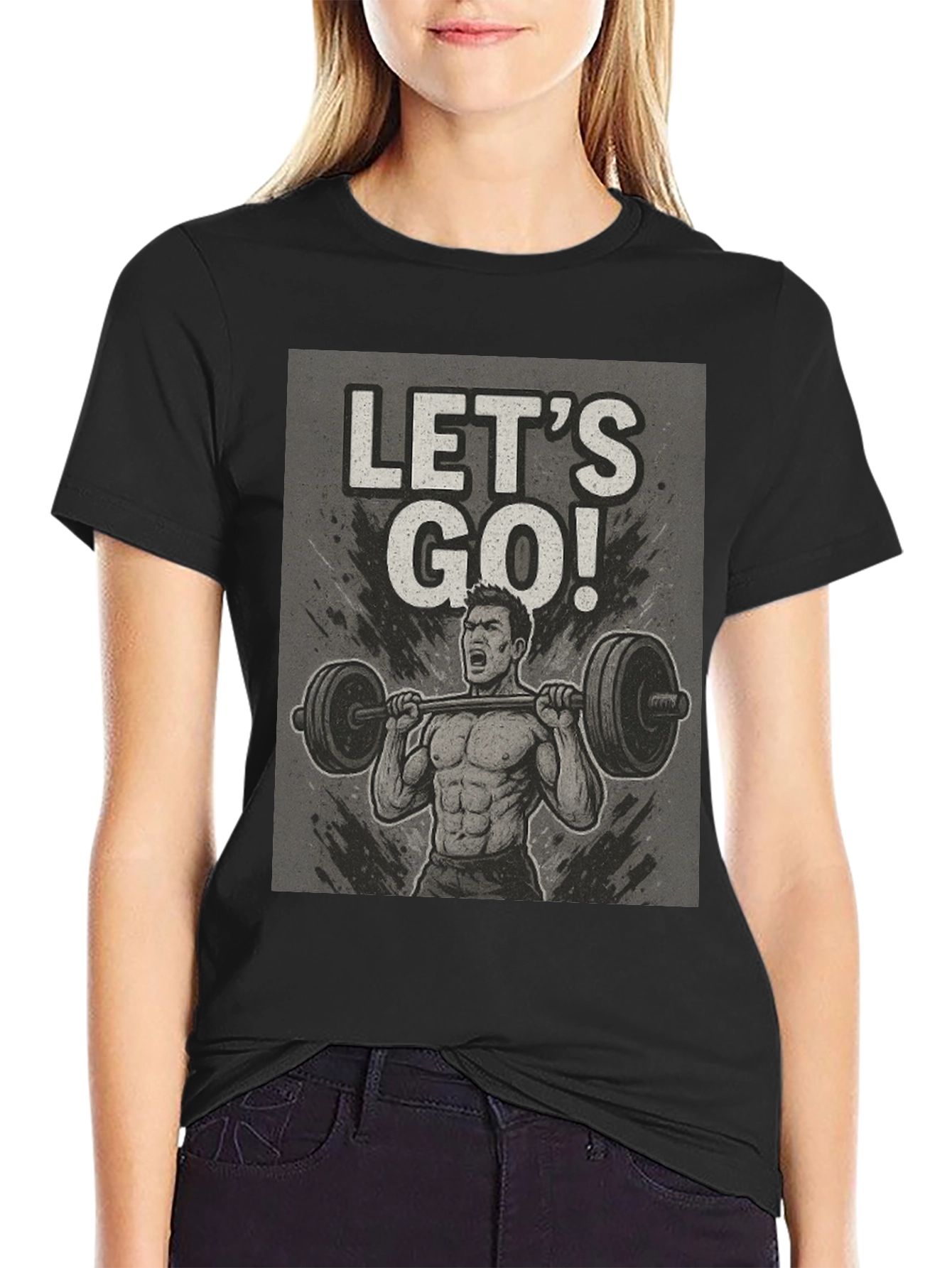 Black Let's Go Weightlifting Black T-Shirt view 2