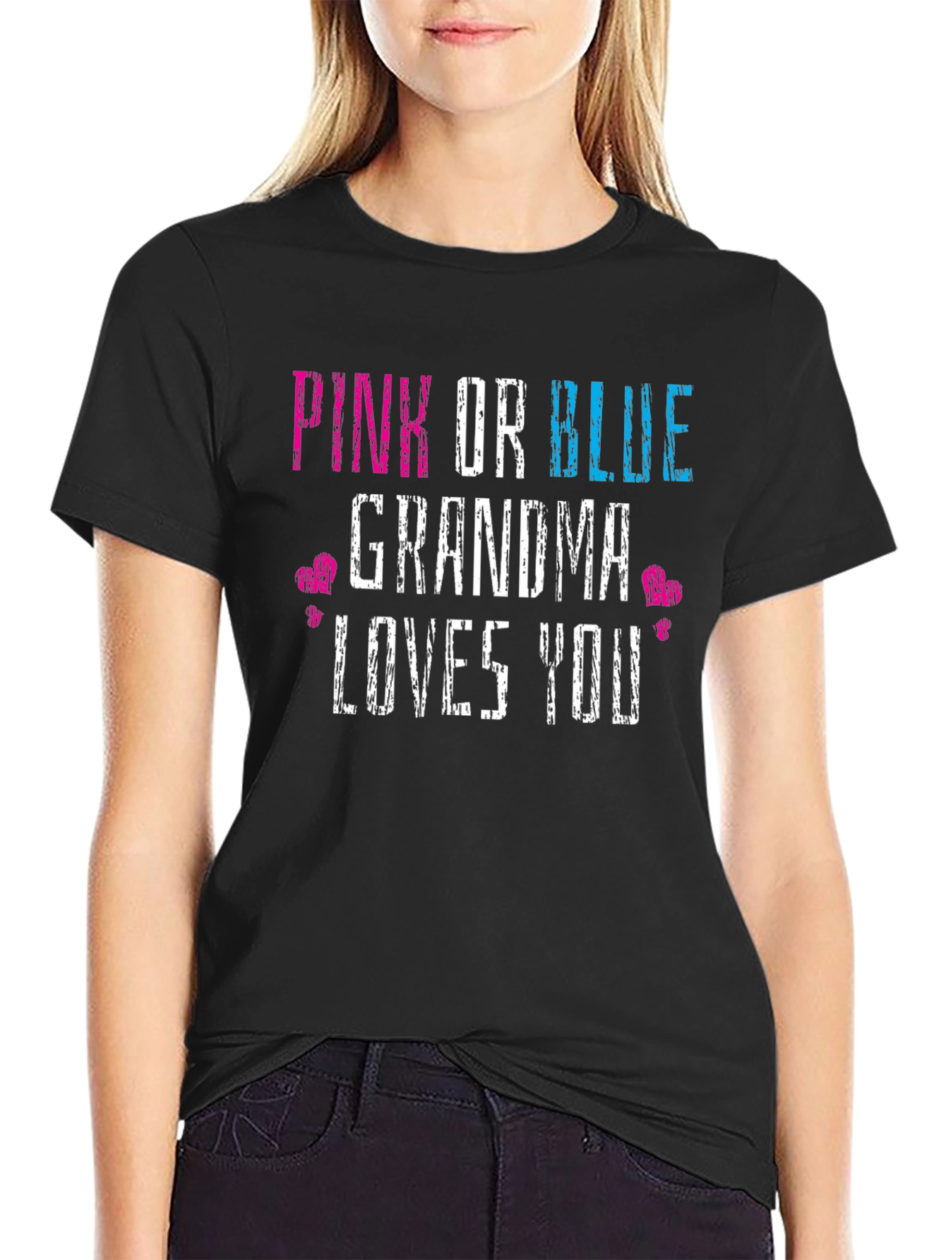 Black Pink or Blue Grandma Loves You Gender Reveal T-Shirt view 2