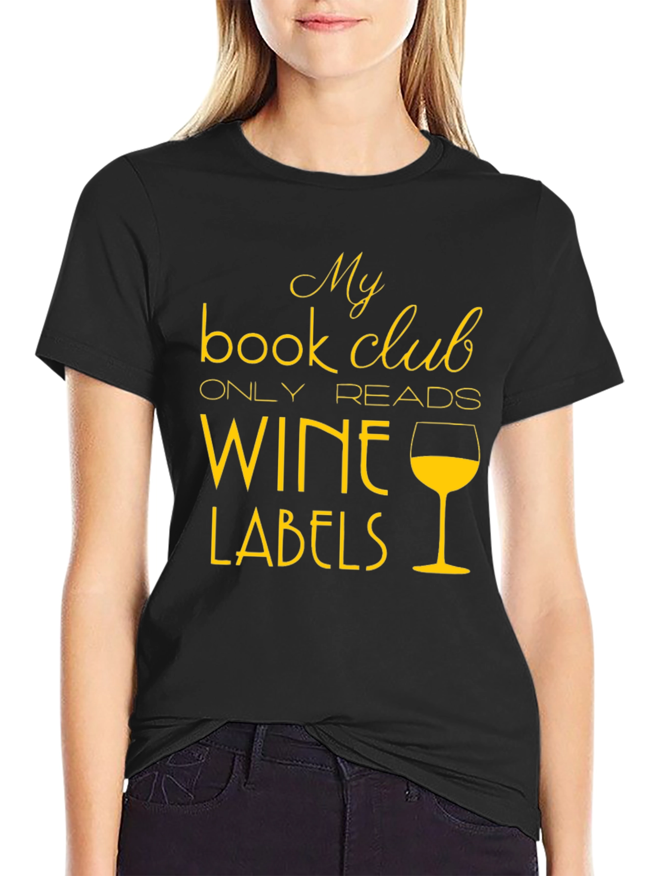 Black Wine Labels Book Club T-Shirt view 2