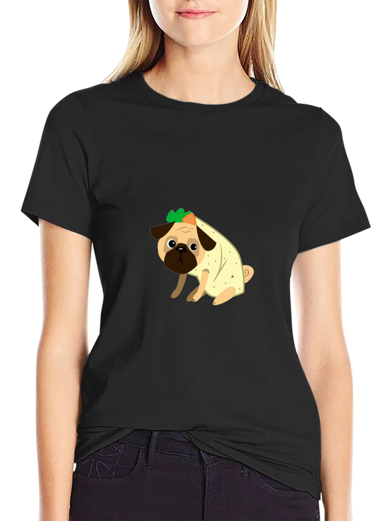 Black Pug Burrito T-Shirt - Cute Novelty Tee view 2