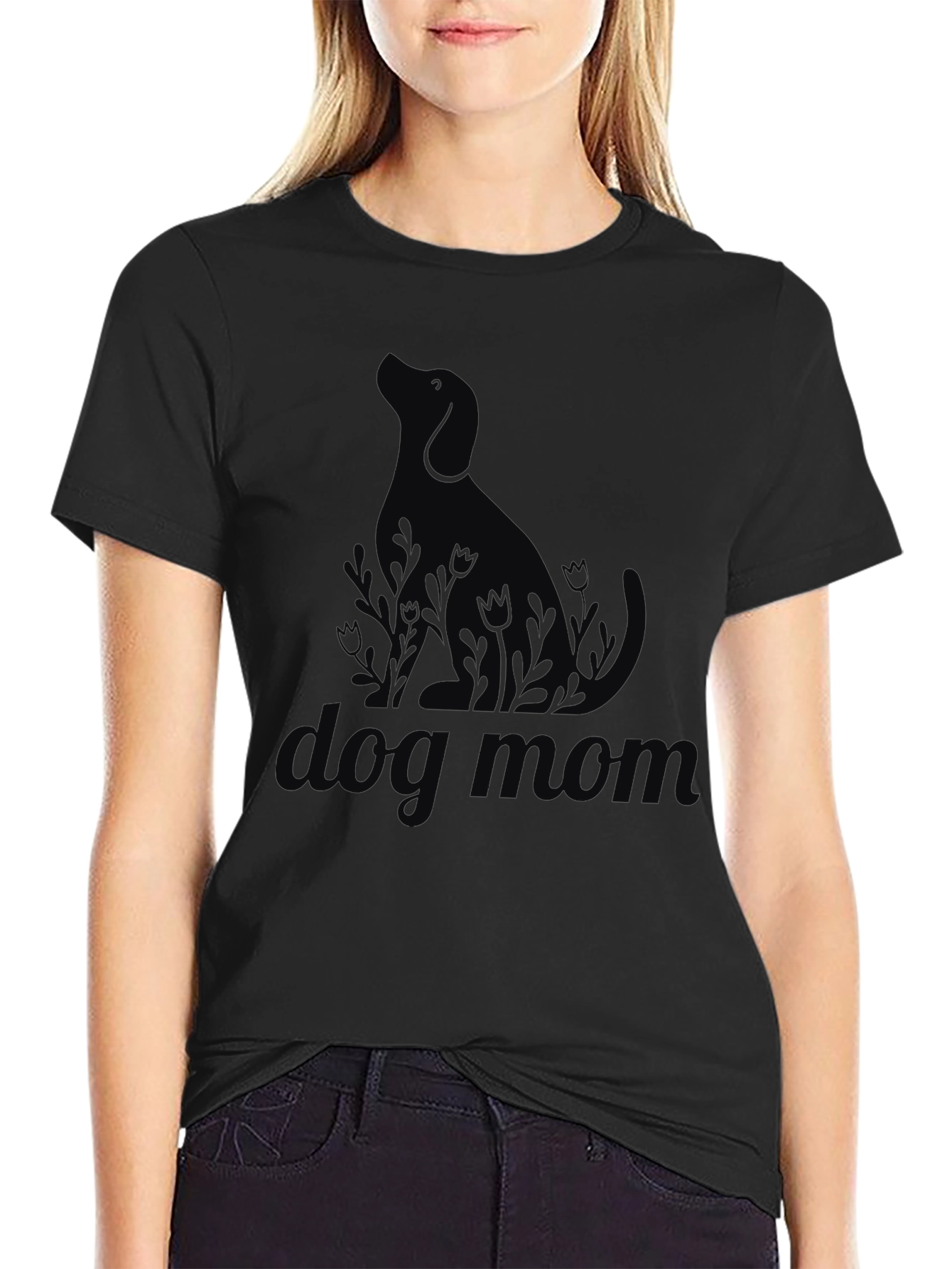 Black Dog Mom Graphic Black T-Shirt view 2