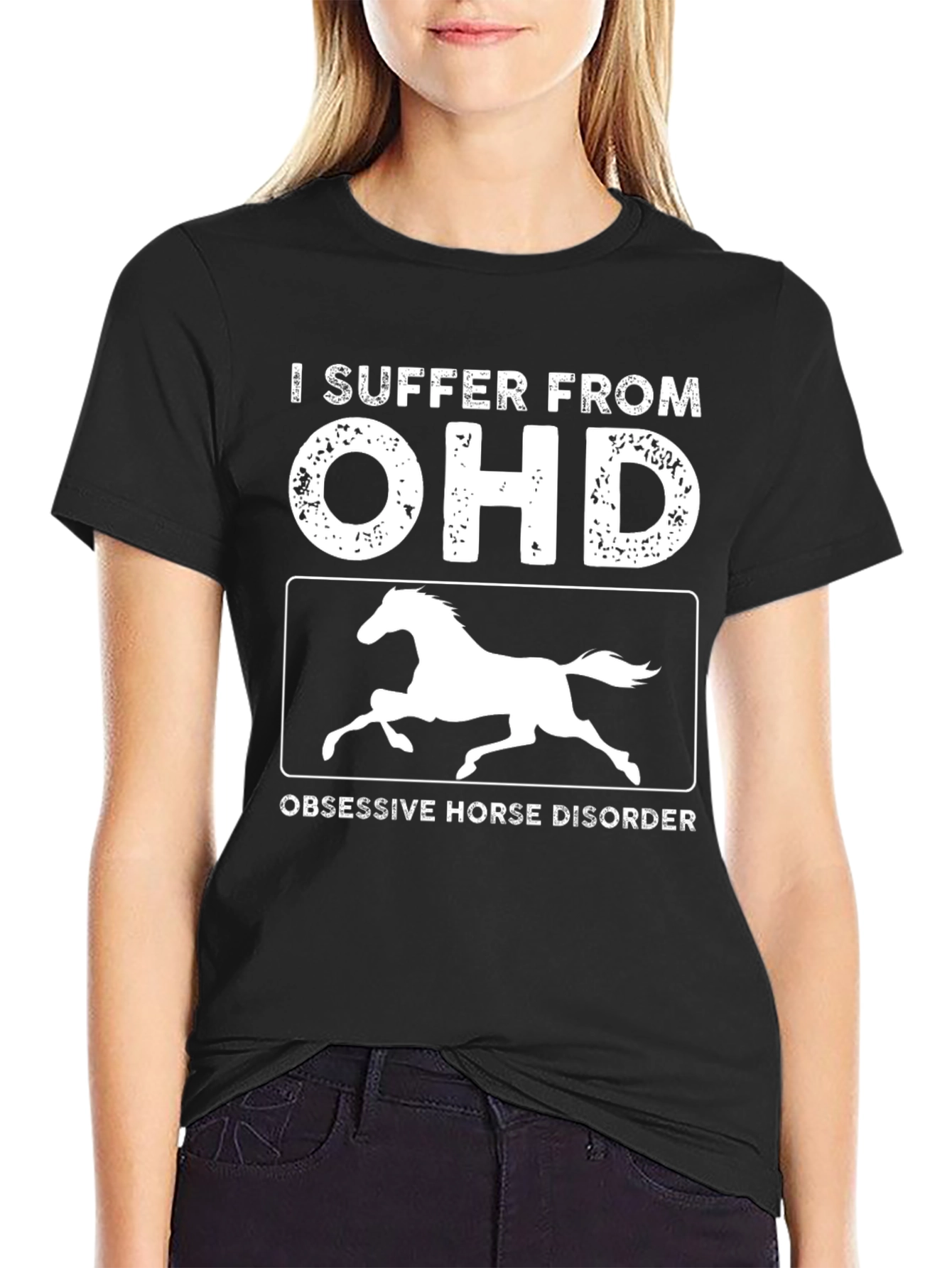 Black Obsessive Horse Disorder Novelty T-Shirt view 2