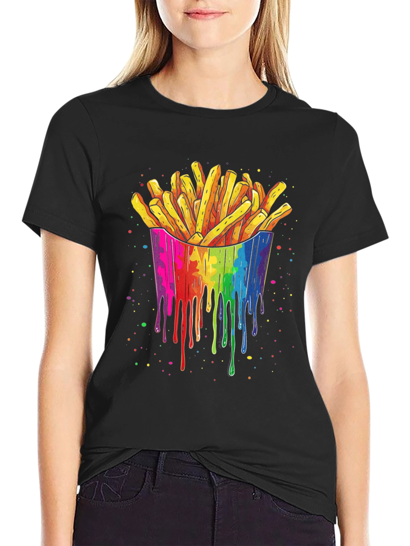 Black Rainbow Fries Graphic Tee - Unisex Black T-Shirt view 2