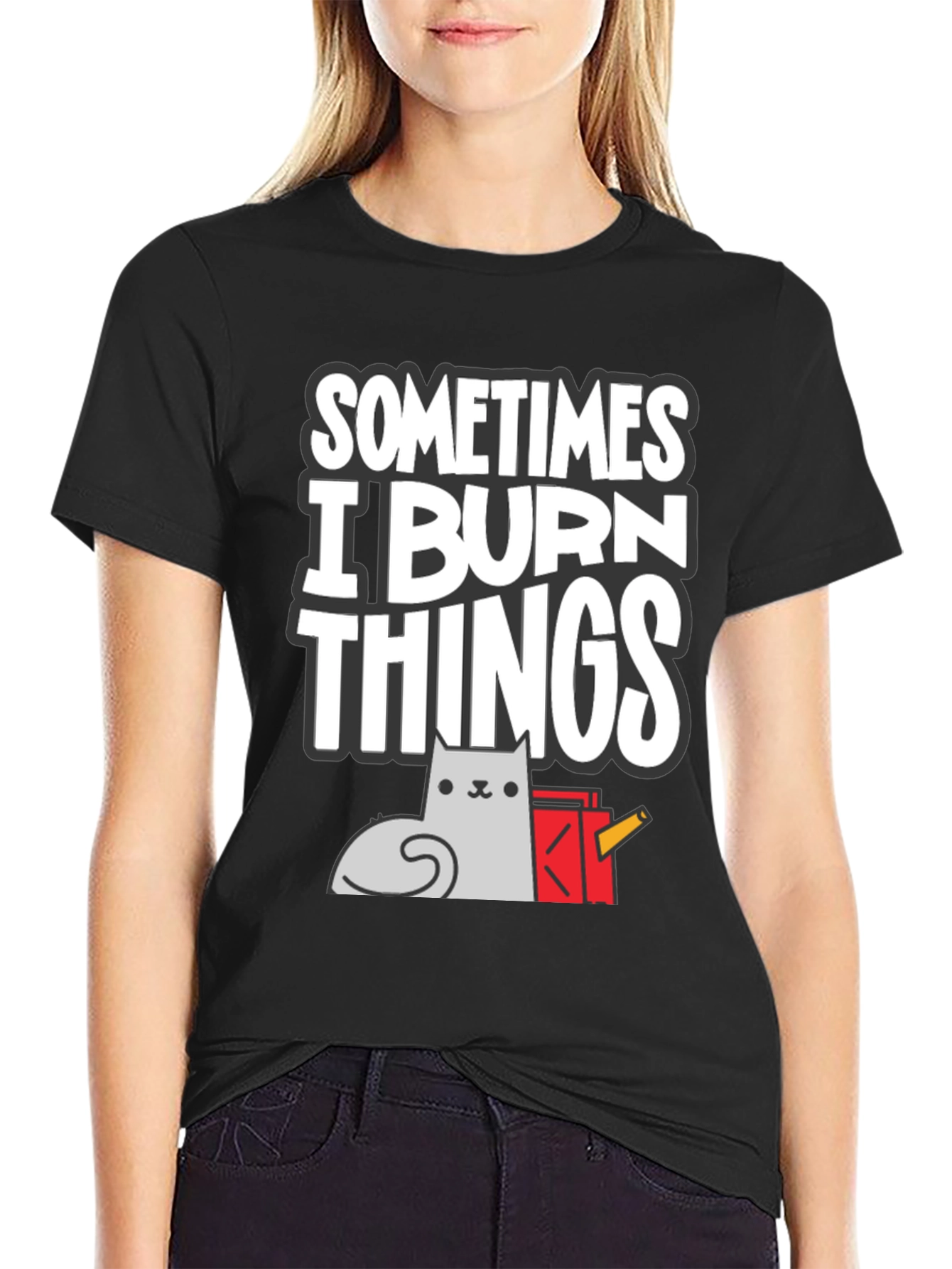 Black Sometimes I Burn Things Cat T-Shirt view 2
