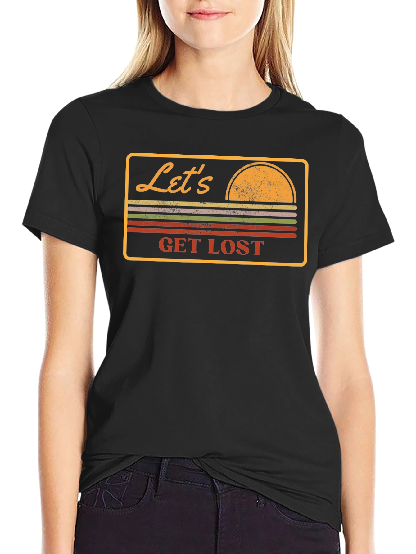Black Let's Get Lost Retro Graphic T-Shirt view 2