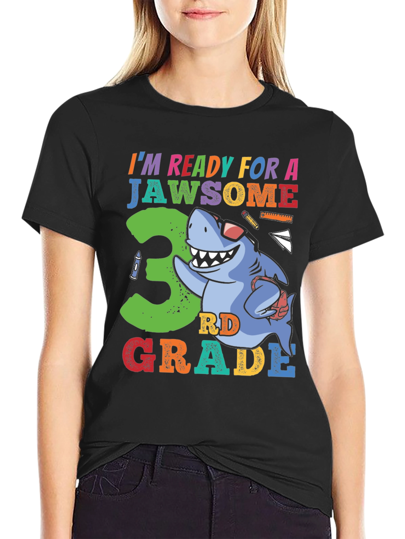 Black Jawsome 3rd Grade Shark T-Shirt view 2
