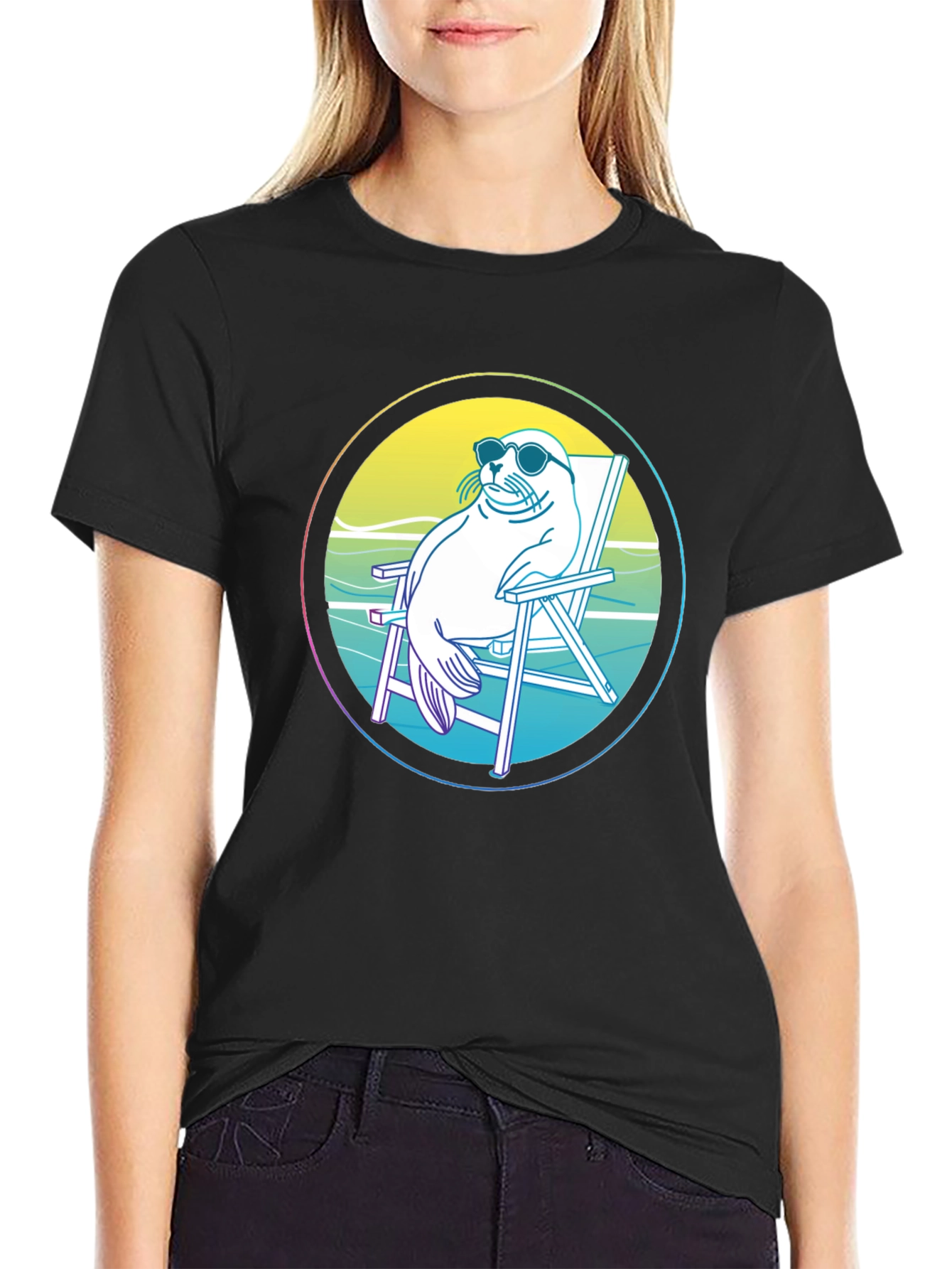 Black Relaxed Seal T-Shirt - Beach Vibes view 2