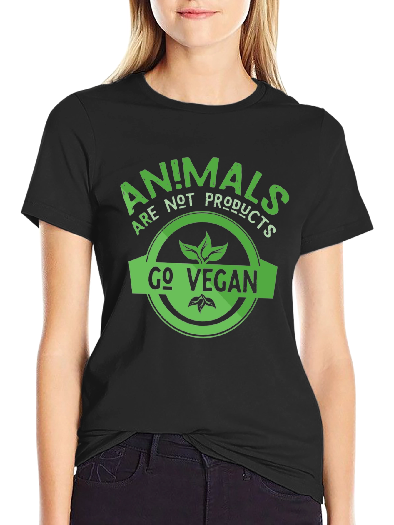 Black Vegan Slogan T-Shirt - Animals Are Not Products view 2